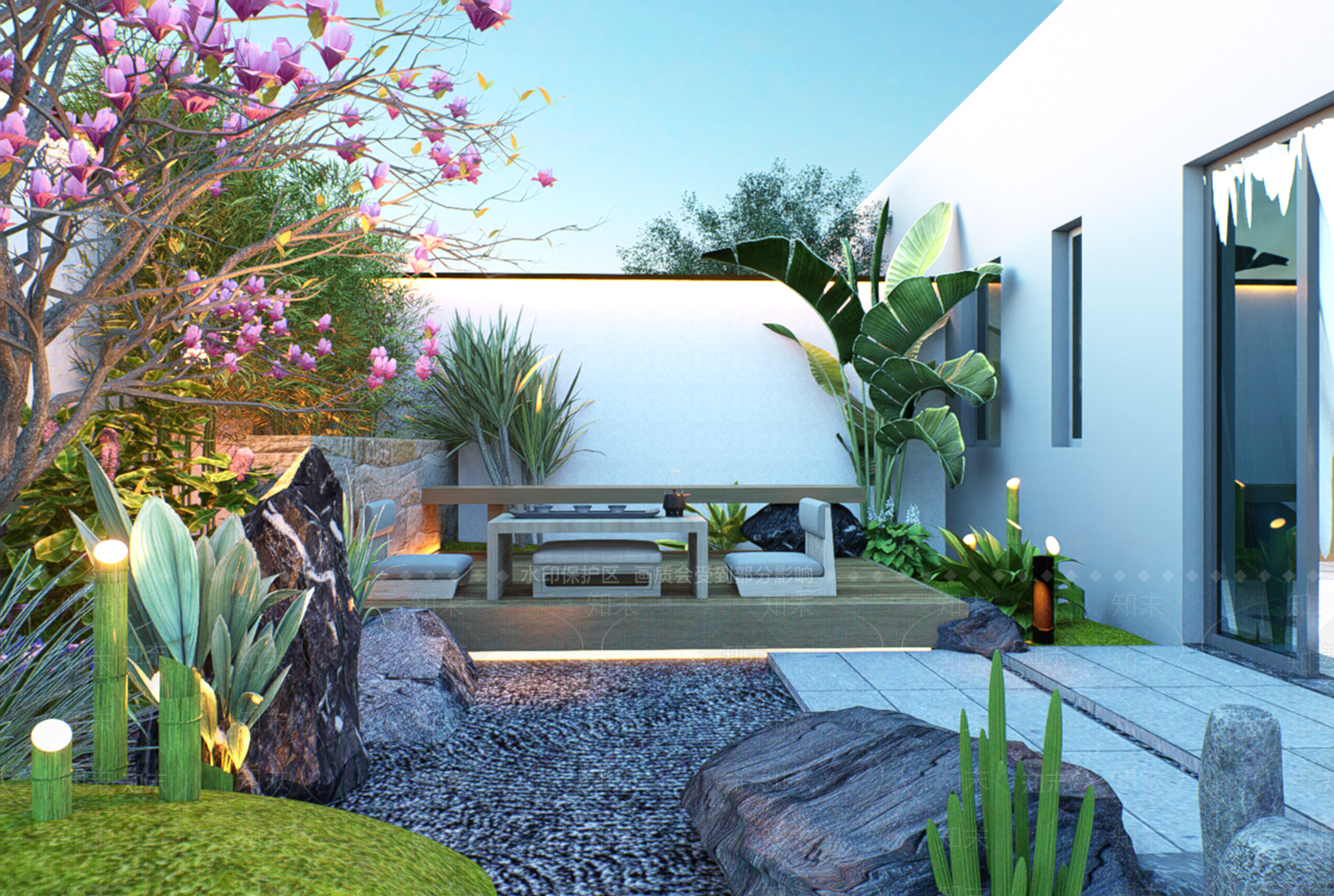 日式禅意庭院景观SU模型下载【ID:1155205089】