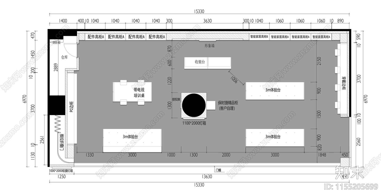 华为手机专卖店平面图cad施工图下载【ID:1155205699】