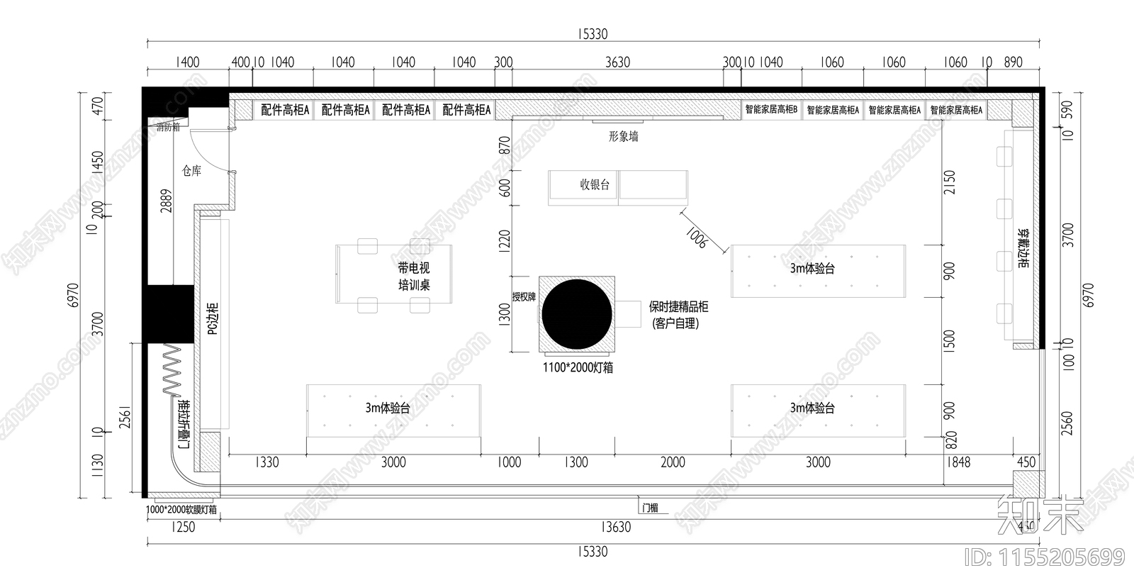 华为手机专卖店平面图cad施工图下载【ID:1155205699】