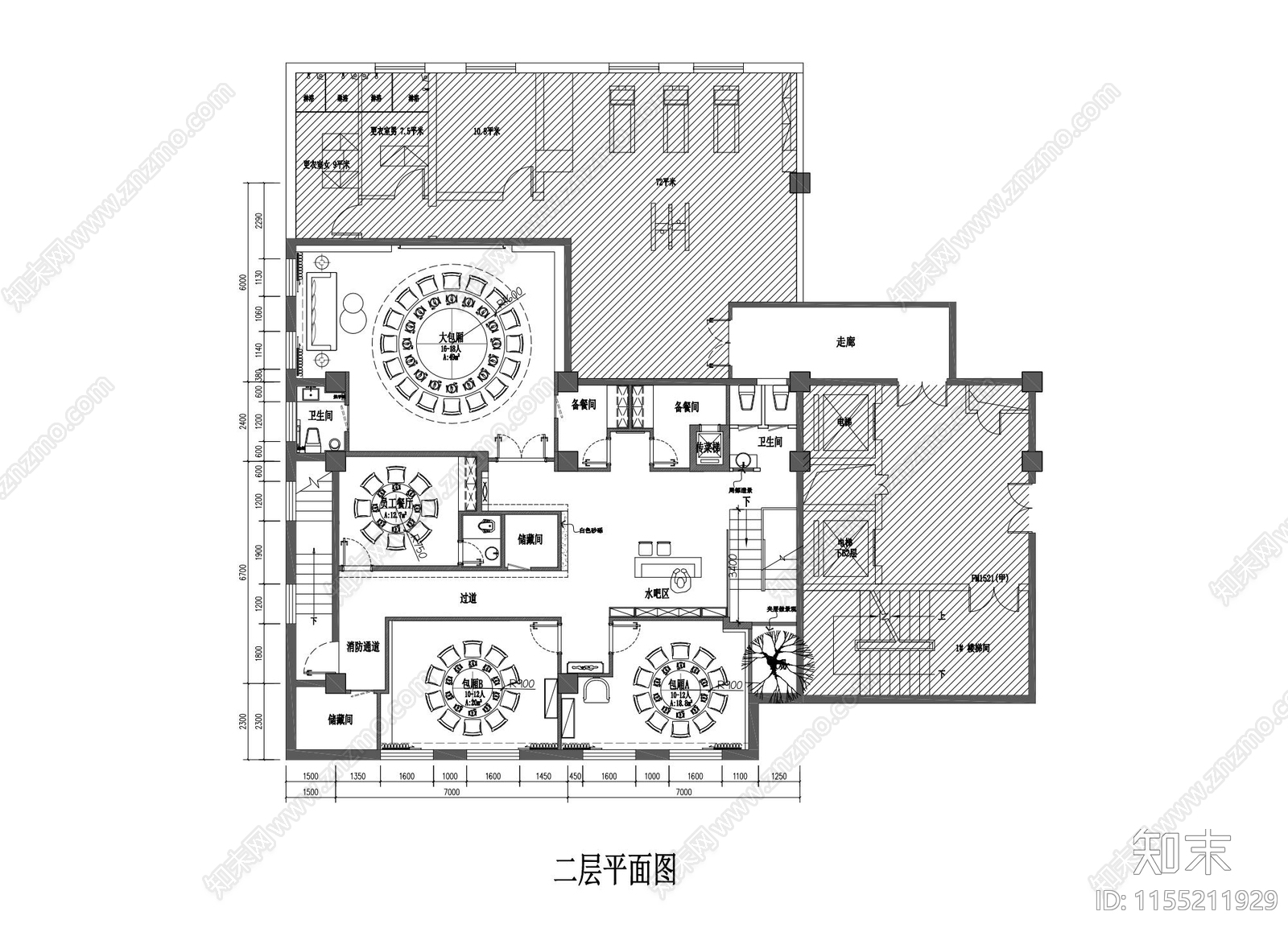 现代创意中餐厅平面图cad施工图下载【ID:1155211929】