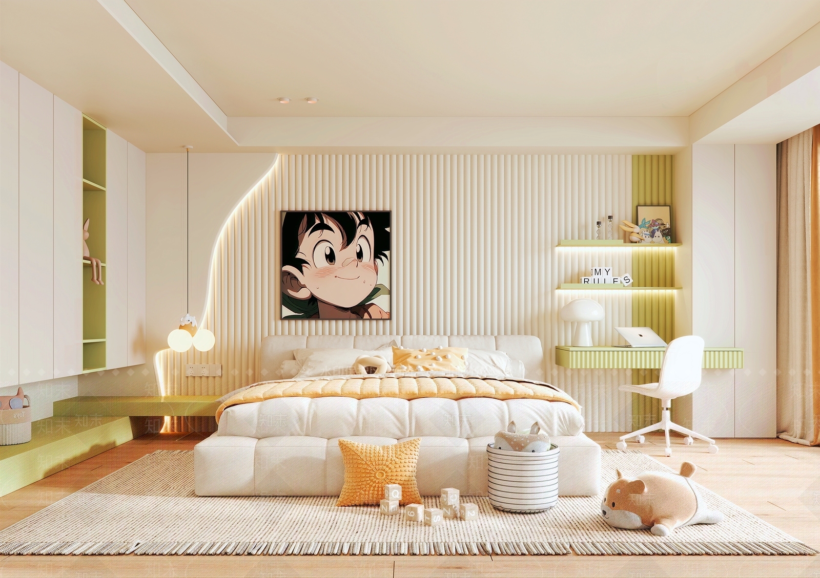 现代奶油风儿童房SU模型下载【ID:1155212646】
