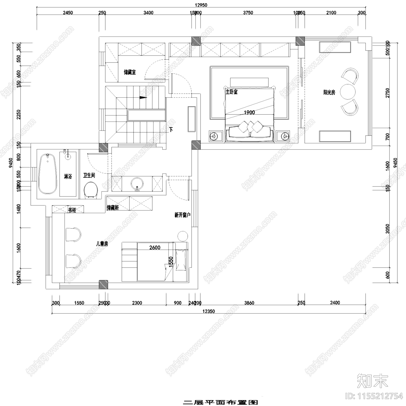 美式北欧碧桂园都市古堡二层别墅挑空室内家装cad施工图下载【ID:1155212754】