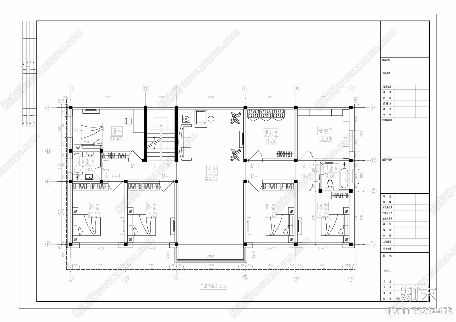 二层建筑cad施工图下载【ID:1155214453】