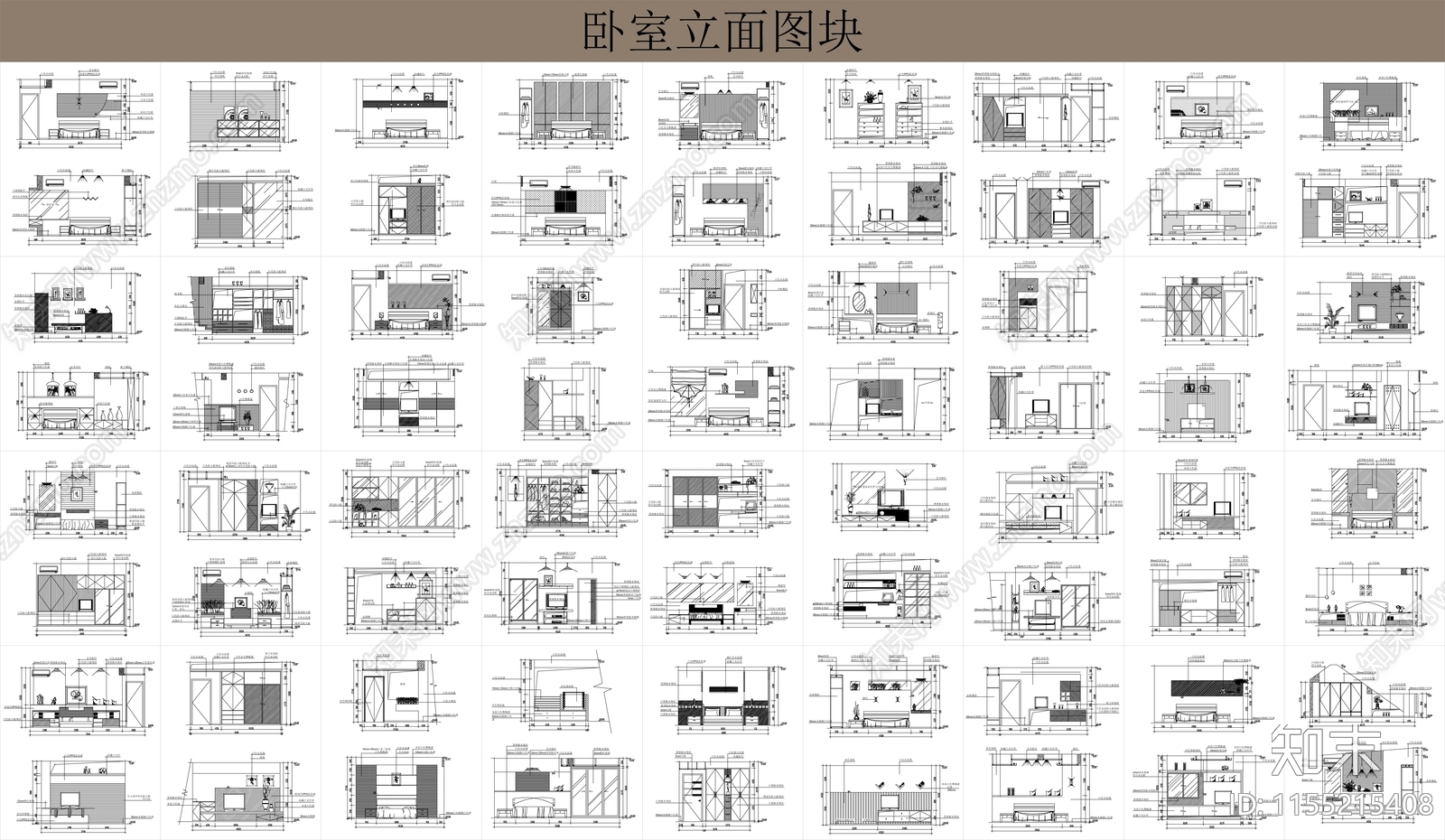 卧室立面图块施工图下载【ID:1155215408】