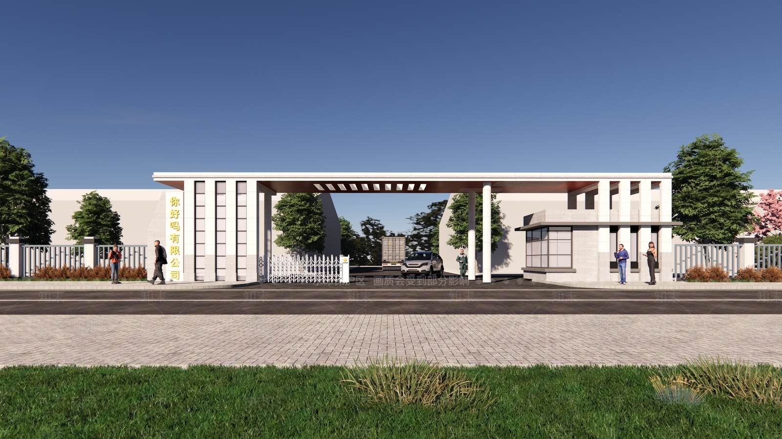 现代产业园区入口大门3D模型下载【ID:1155218634】