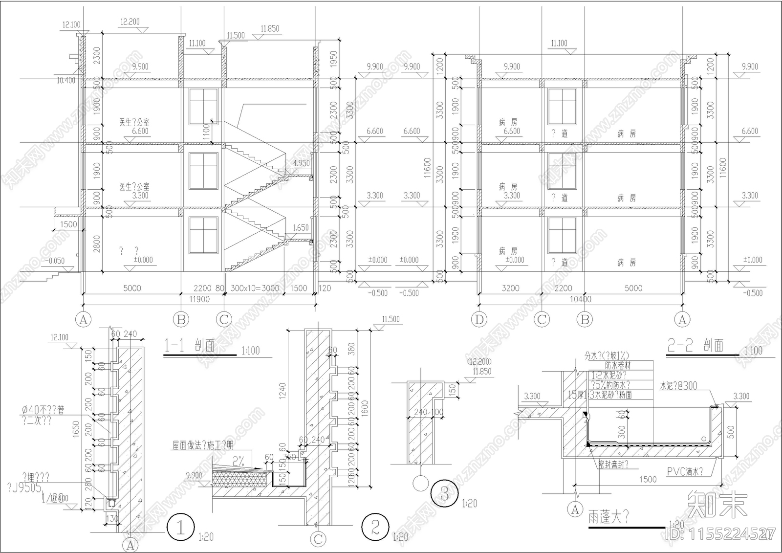 医院住院楼建筑cad施工图下载【ID:1155224527】