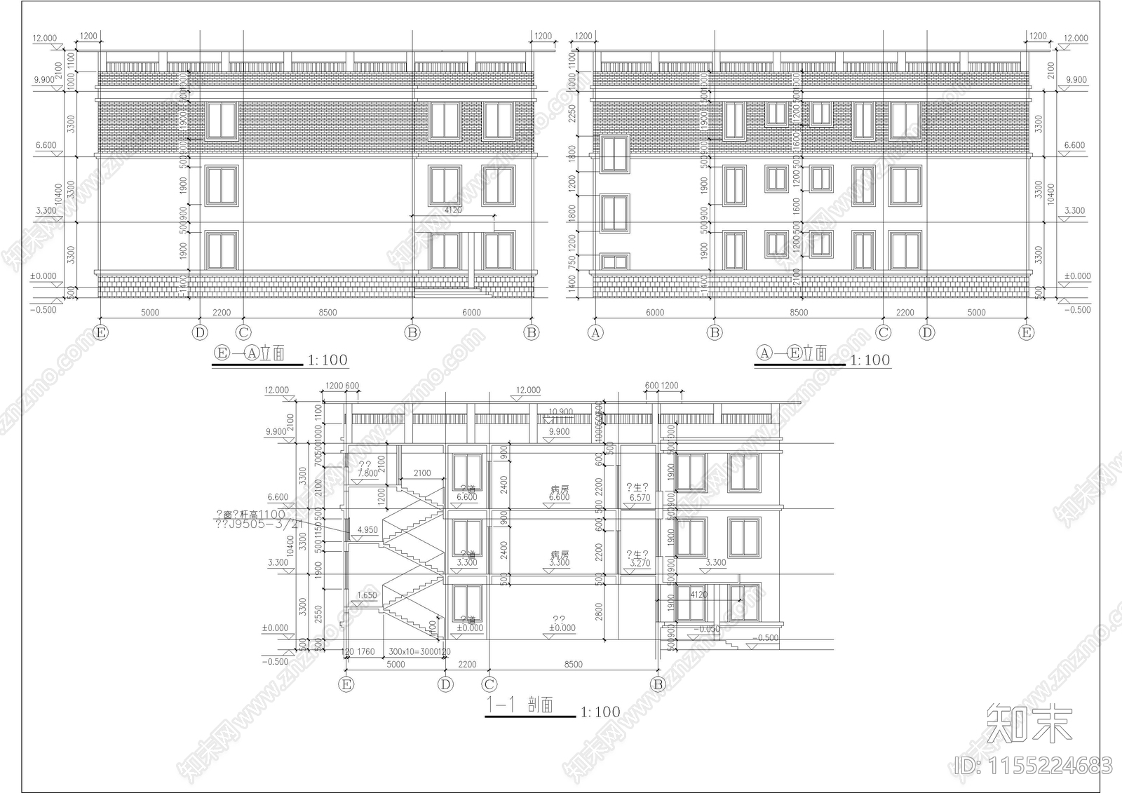 医院病房楼建筑cad施工图下载【ID:1155224683】