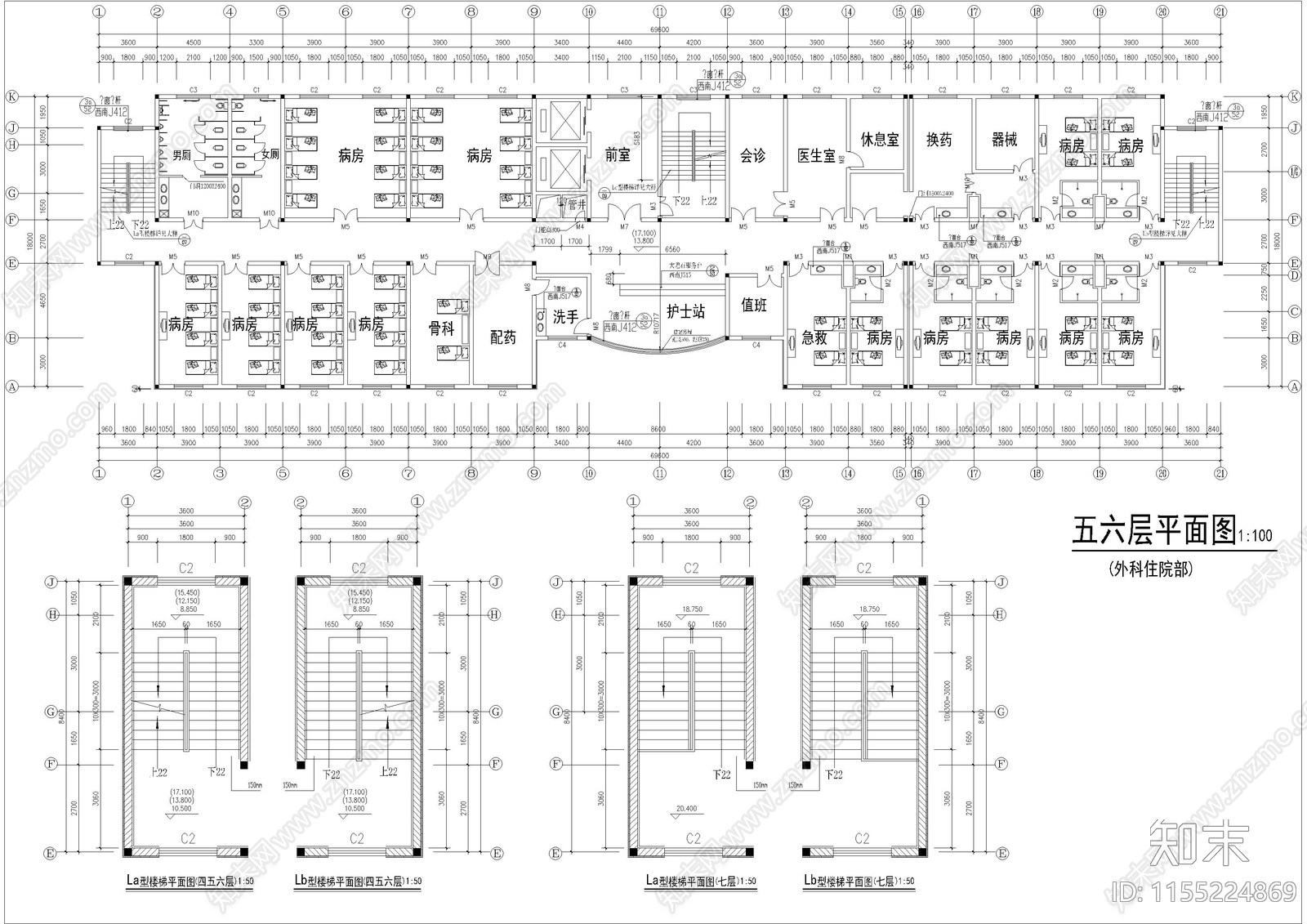 医院建筑cad施工图下载【ID:1155224869】