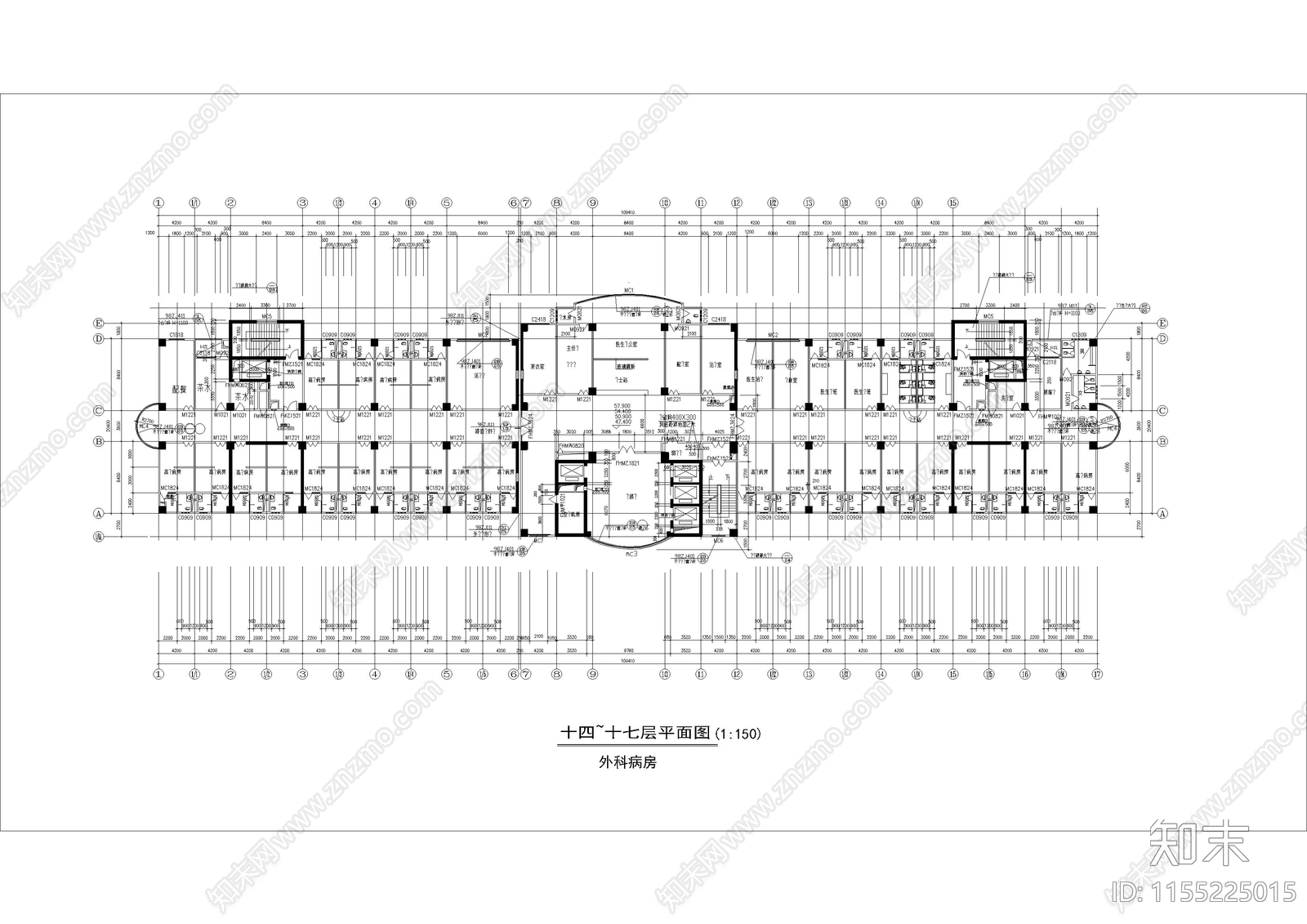 人民医院住院大楼建筑cad施工图下载【ID:1155225015】