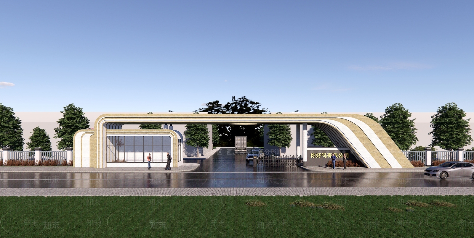 现代产业园区入口大门3D模型下载【ID:1155226376】