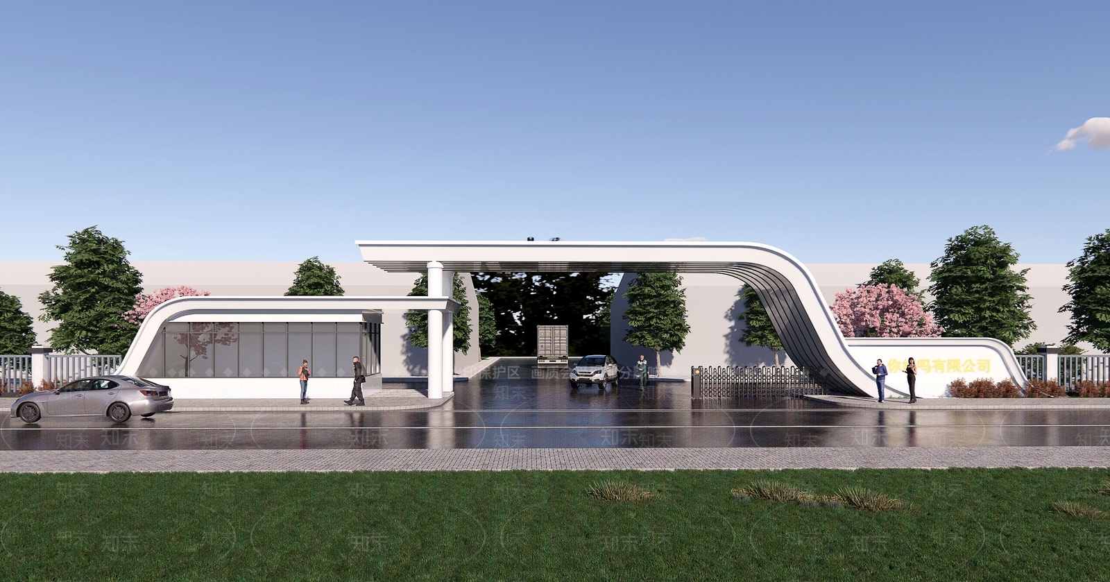 现代产业园区入口大门3D模型下载【ID:1155227172】