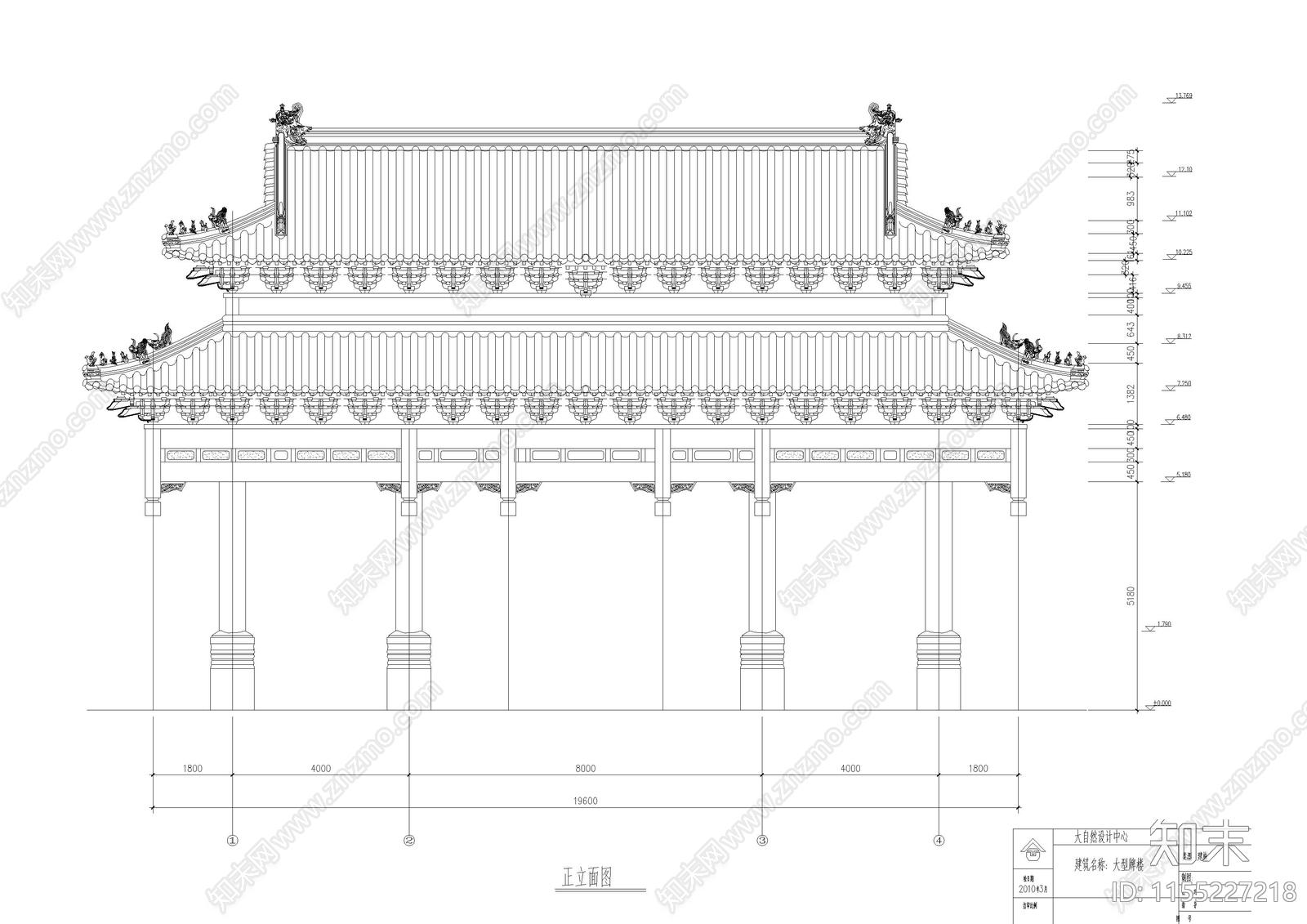 大型双排八柱牌楼建筑cad施工图下载【ID:1155227218】