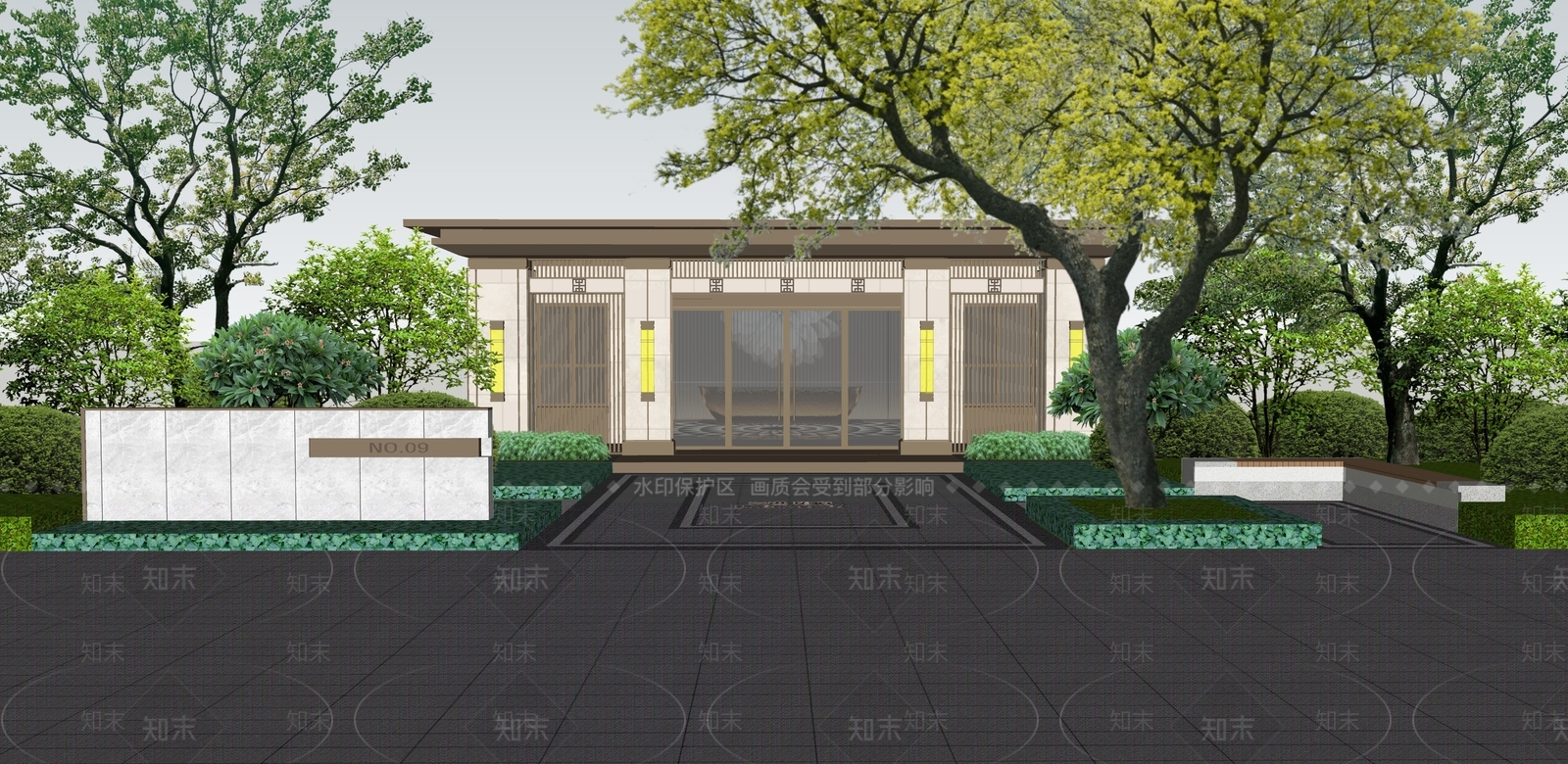 新中式单元入户门SU模型下载【ID:1155239787】
