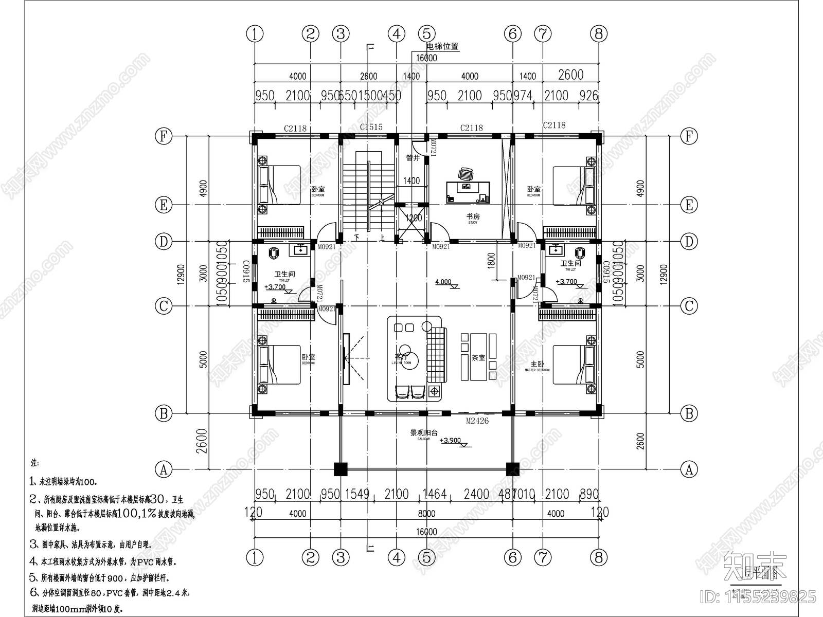 新中式三层别墅建筑cad施工图下载【ID:1155239825】