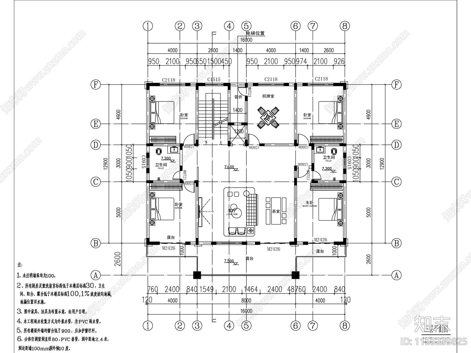 新中式三层别墅建筑cad施工图下载【ID:1155239825】