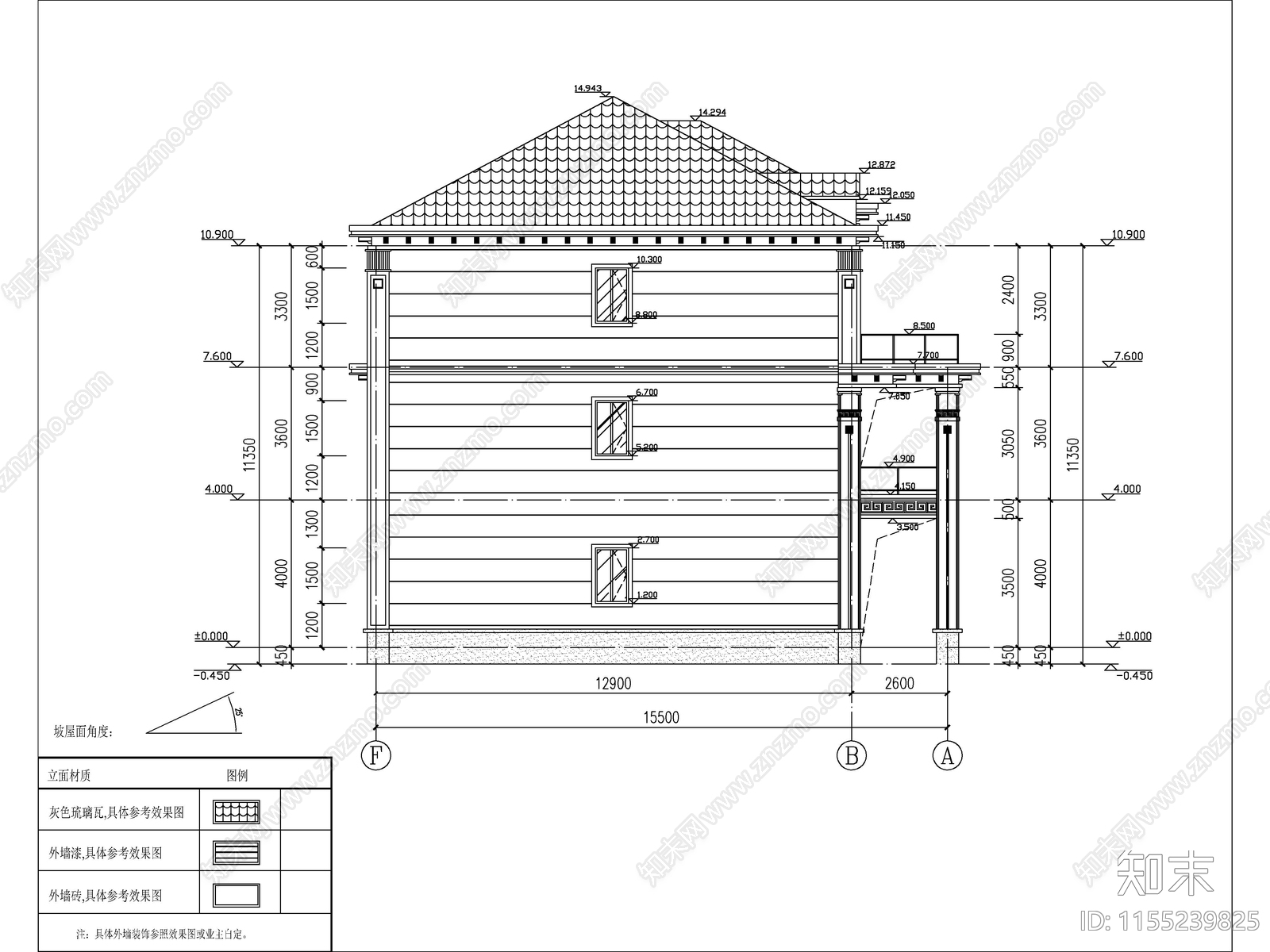 新中式三层别墅建筑cad施工图下载【ID:1155239825】