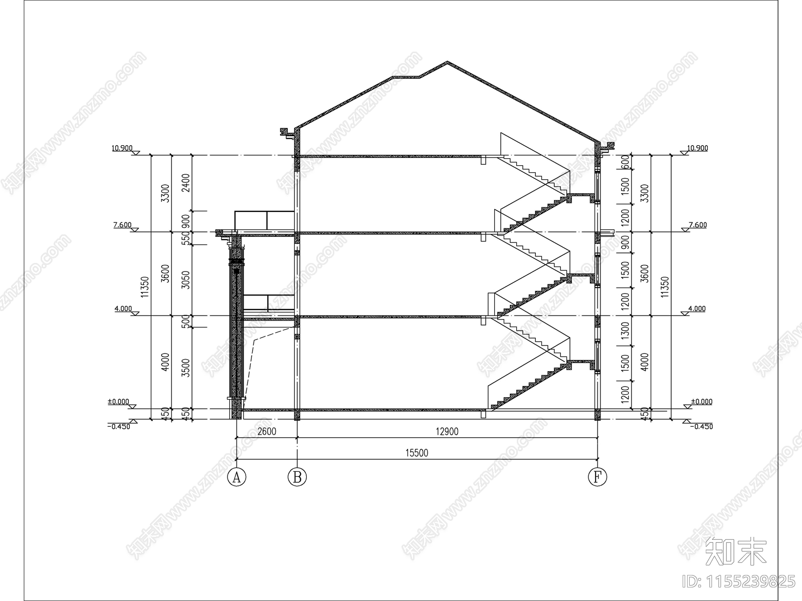 新中式三层别墅建筑cad施工图下载【ID:1155239825】