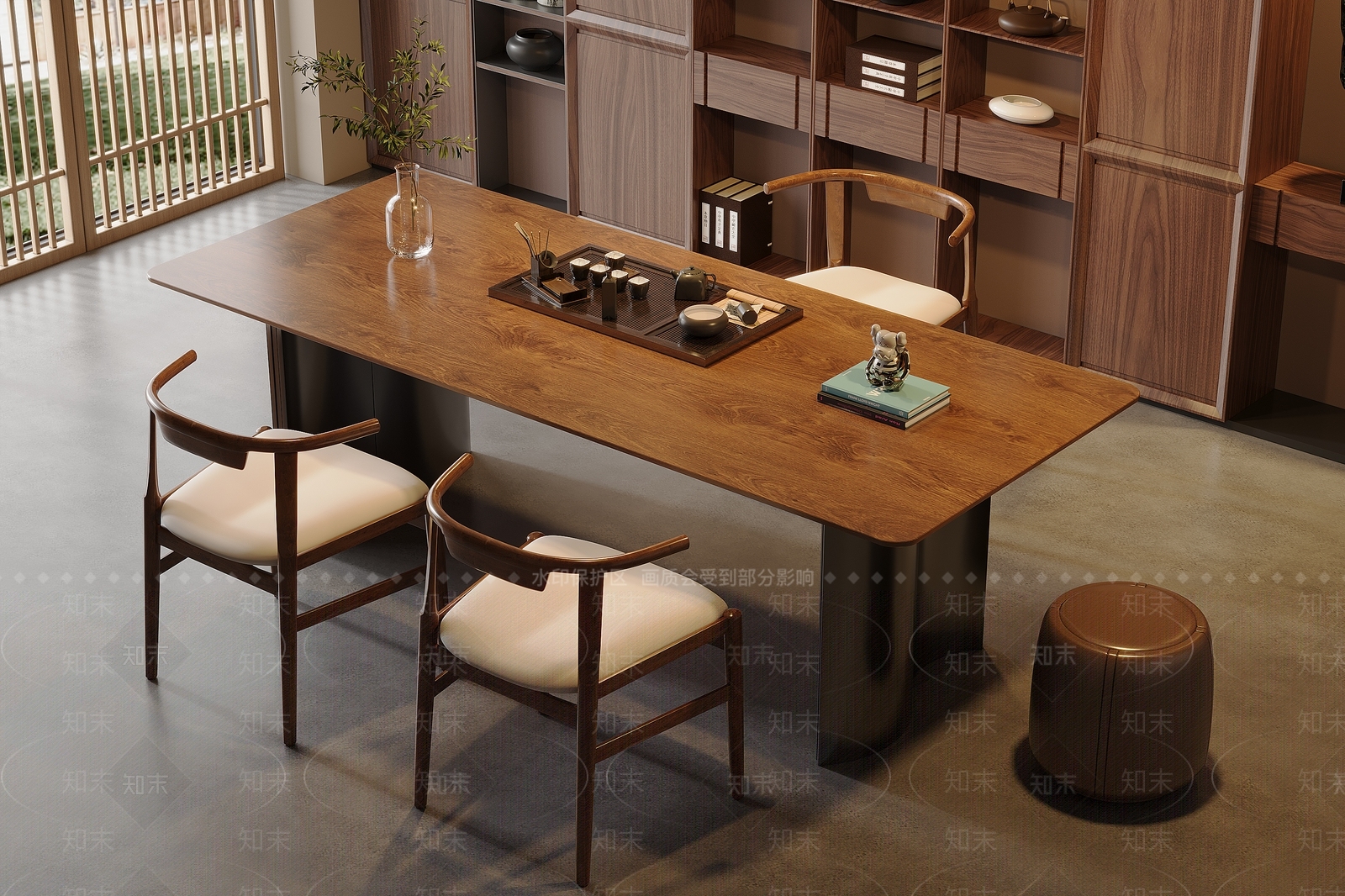 新中式实木茶桌椅组合3D模型下载【ID:1155246697】