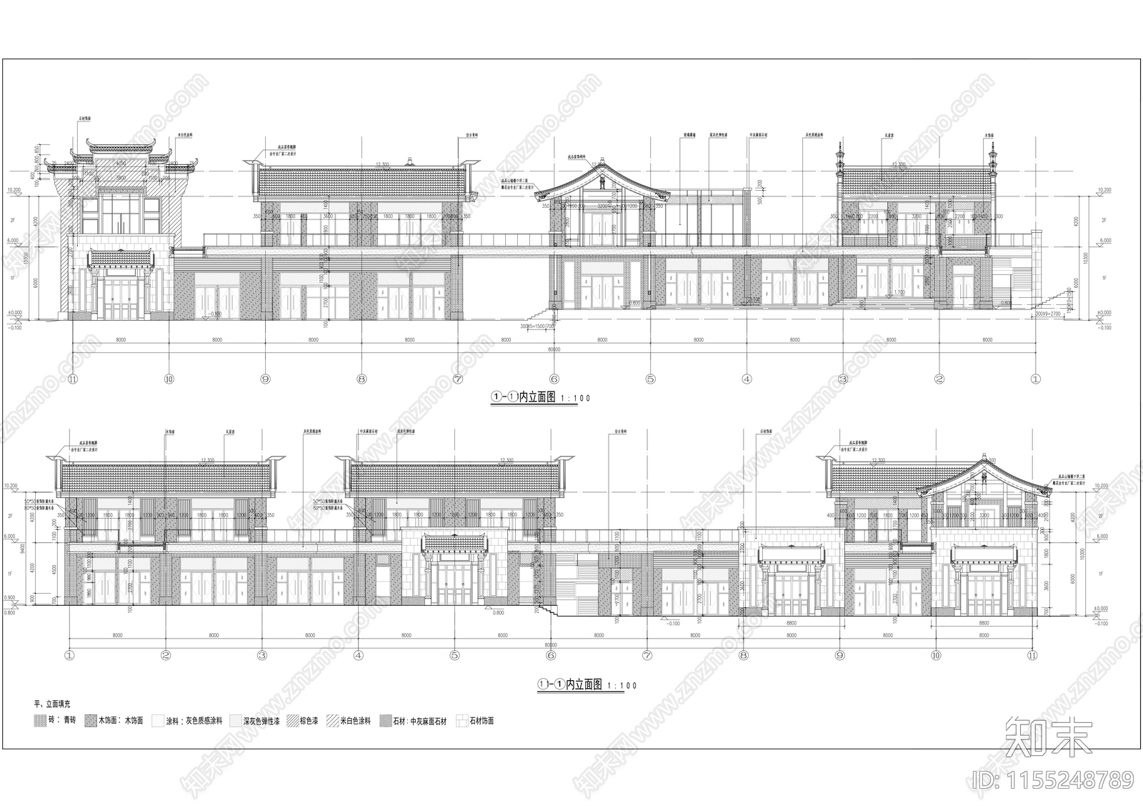 新中式风格商业街建筑cad施工图下载【ID:1155248789】