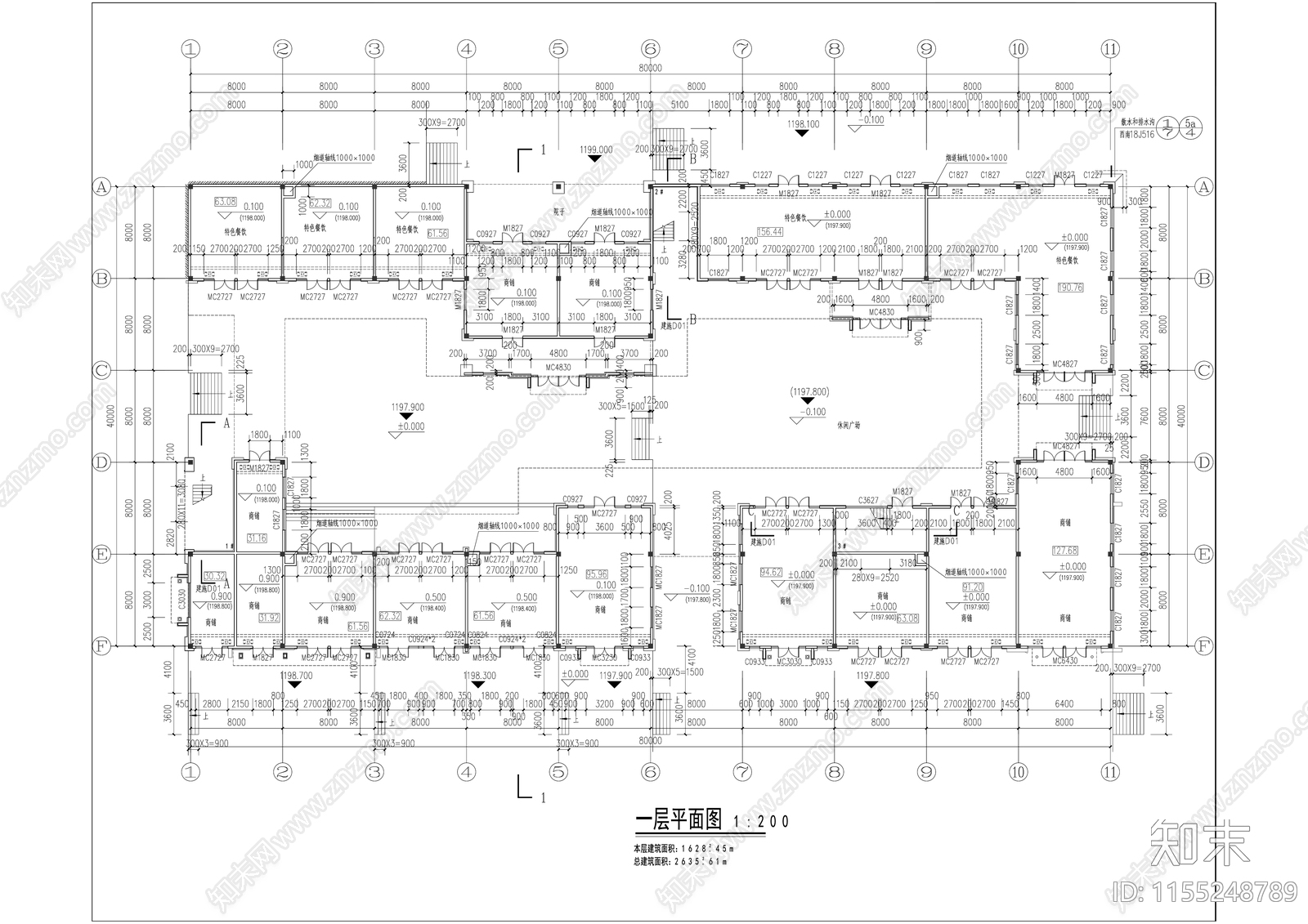 新中式风格商业街建筑cad施工图下载【ID:1155248789】