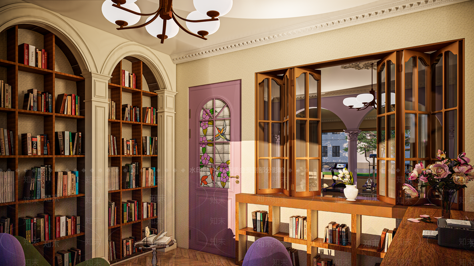 欧式轻奢室内书房SU模型下载【ID:1155335601】