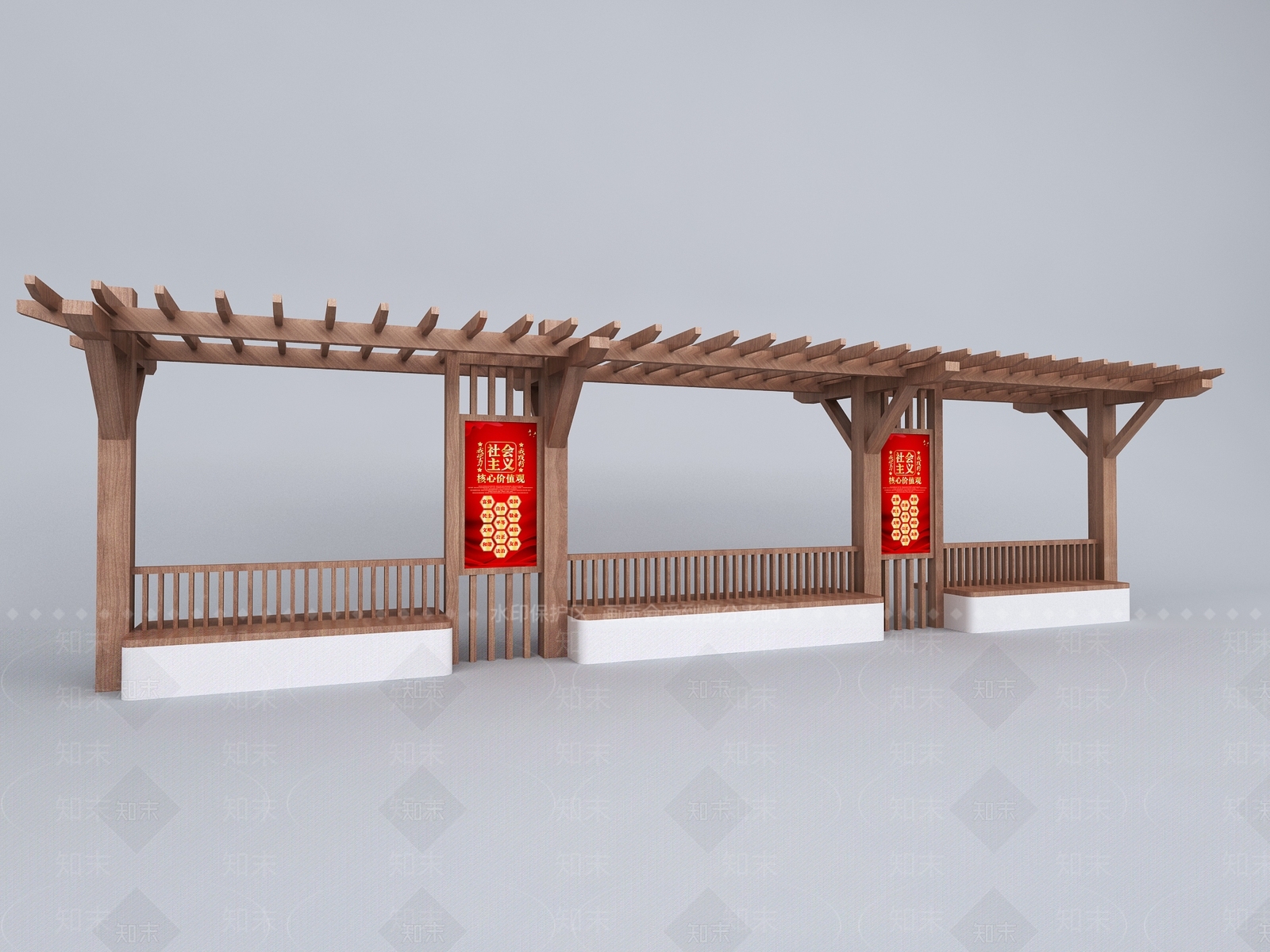 中式廊架3D模型下载【ID:1155257575】