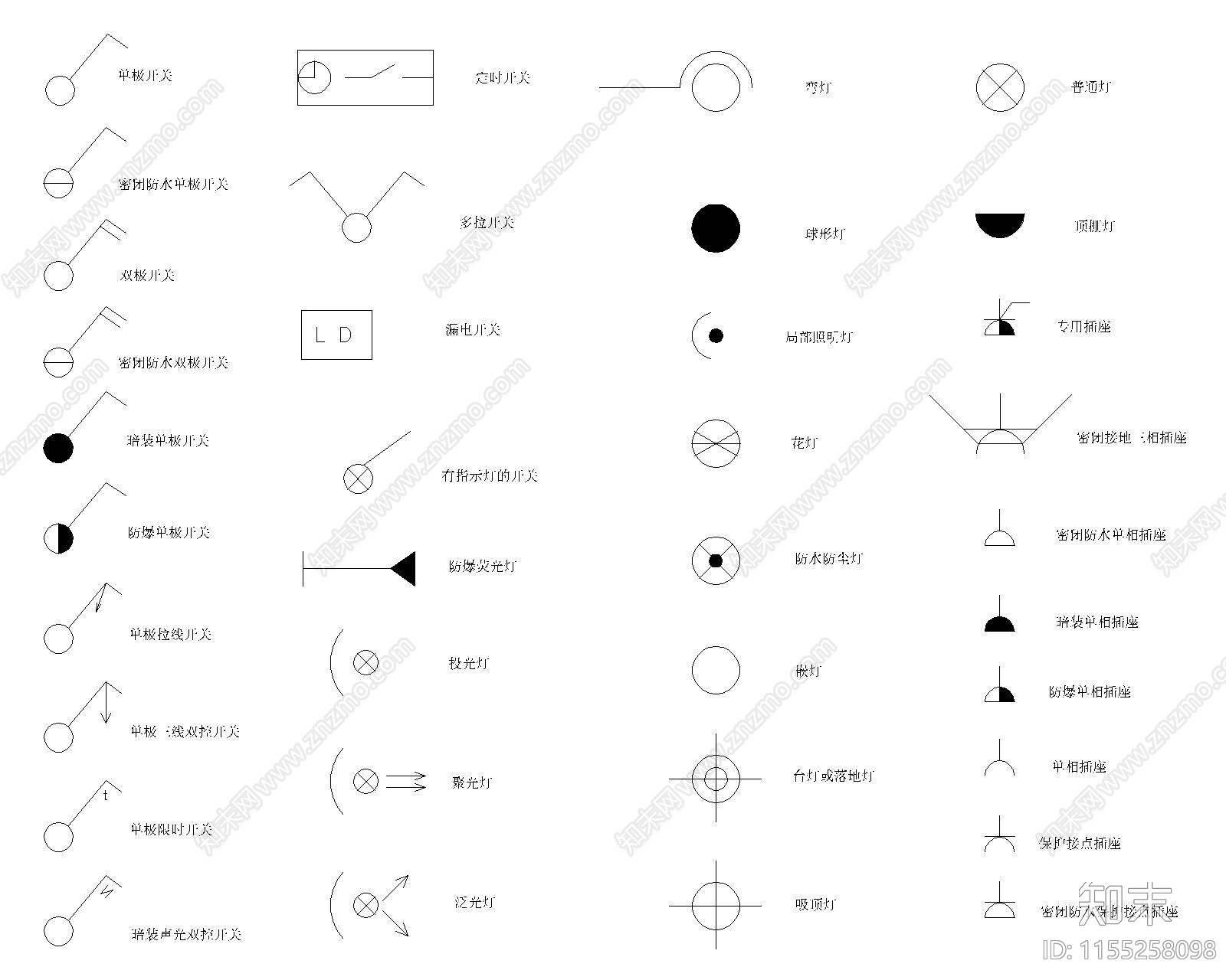开关图库cad施工图下载【ID:1155258098】