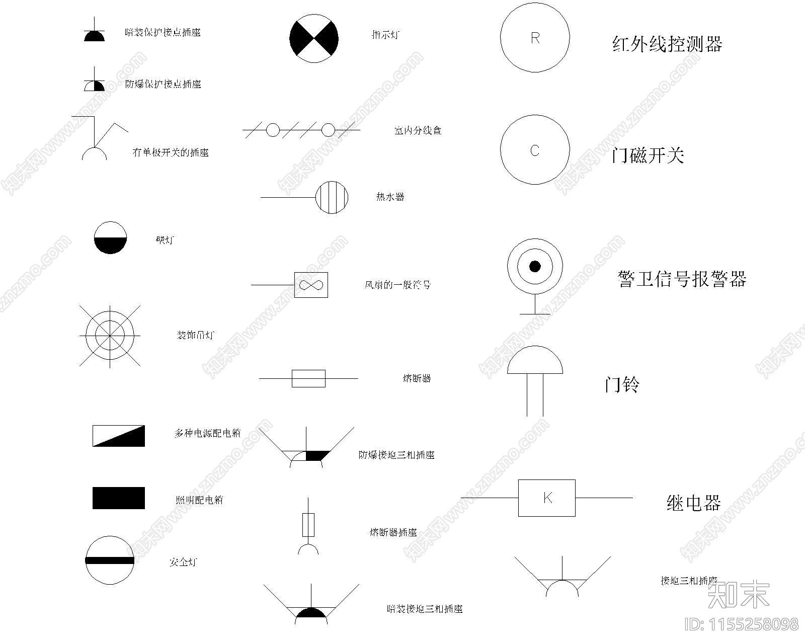 开关图库cad施工图下载【ID:1155258098】