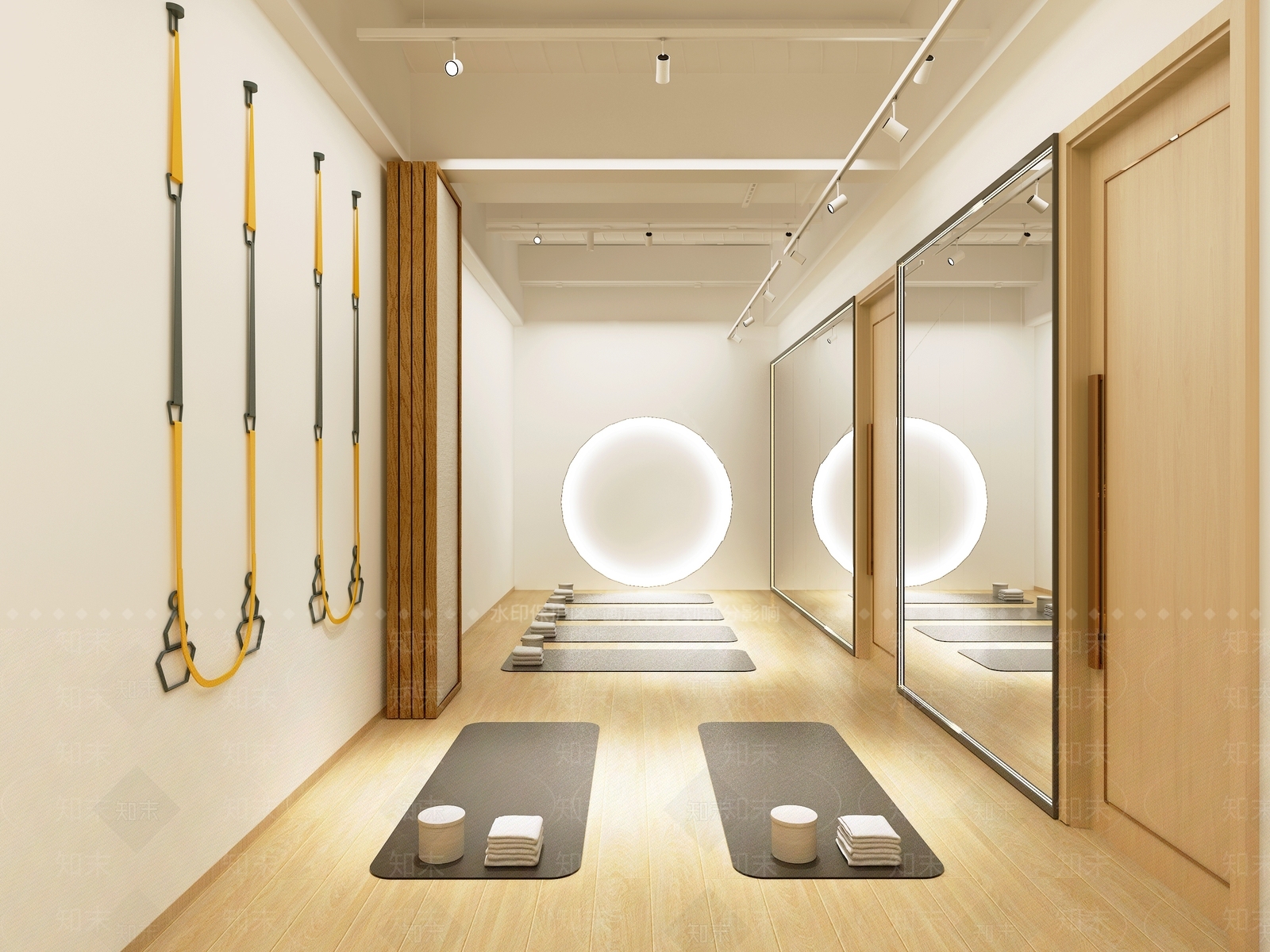 现代原木风瑜伽室3D模型下载【ID:1155264446】