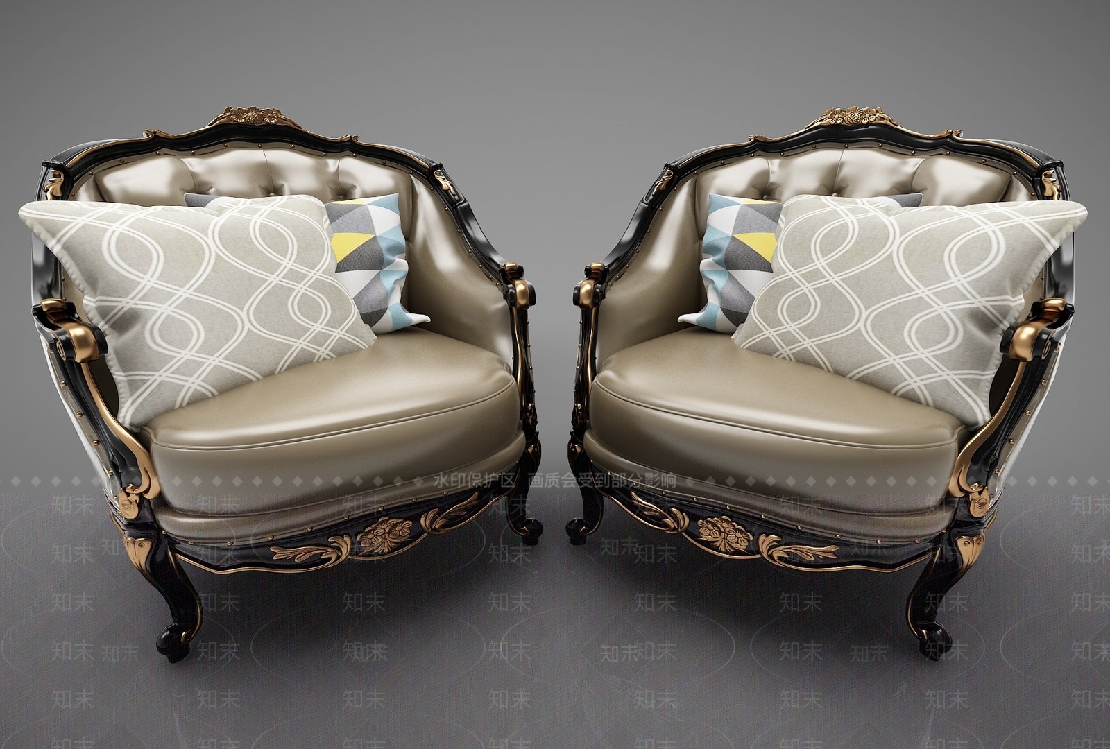 欧式古典单人沙发3D模型下载【ID:1155266949】