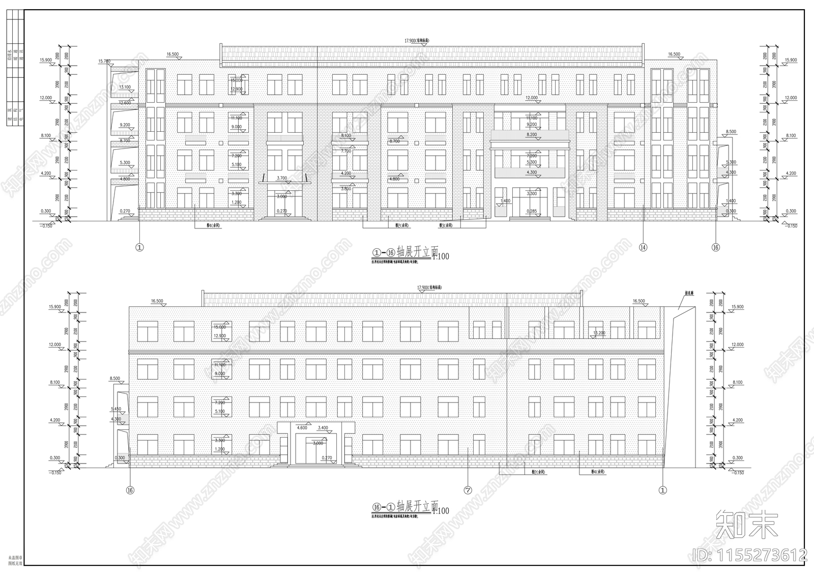 初中部四层图书综合楼建筑扩初图cad施工图下载【ID:1155273612】