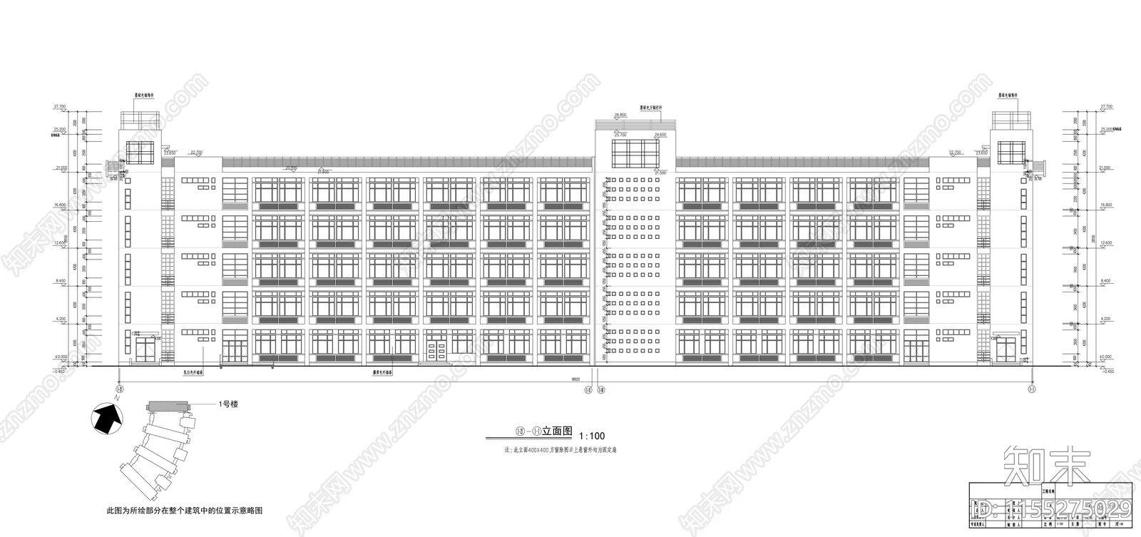 五层教学楼建cad施工图下载【ID:1155275029】