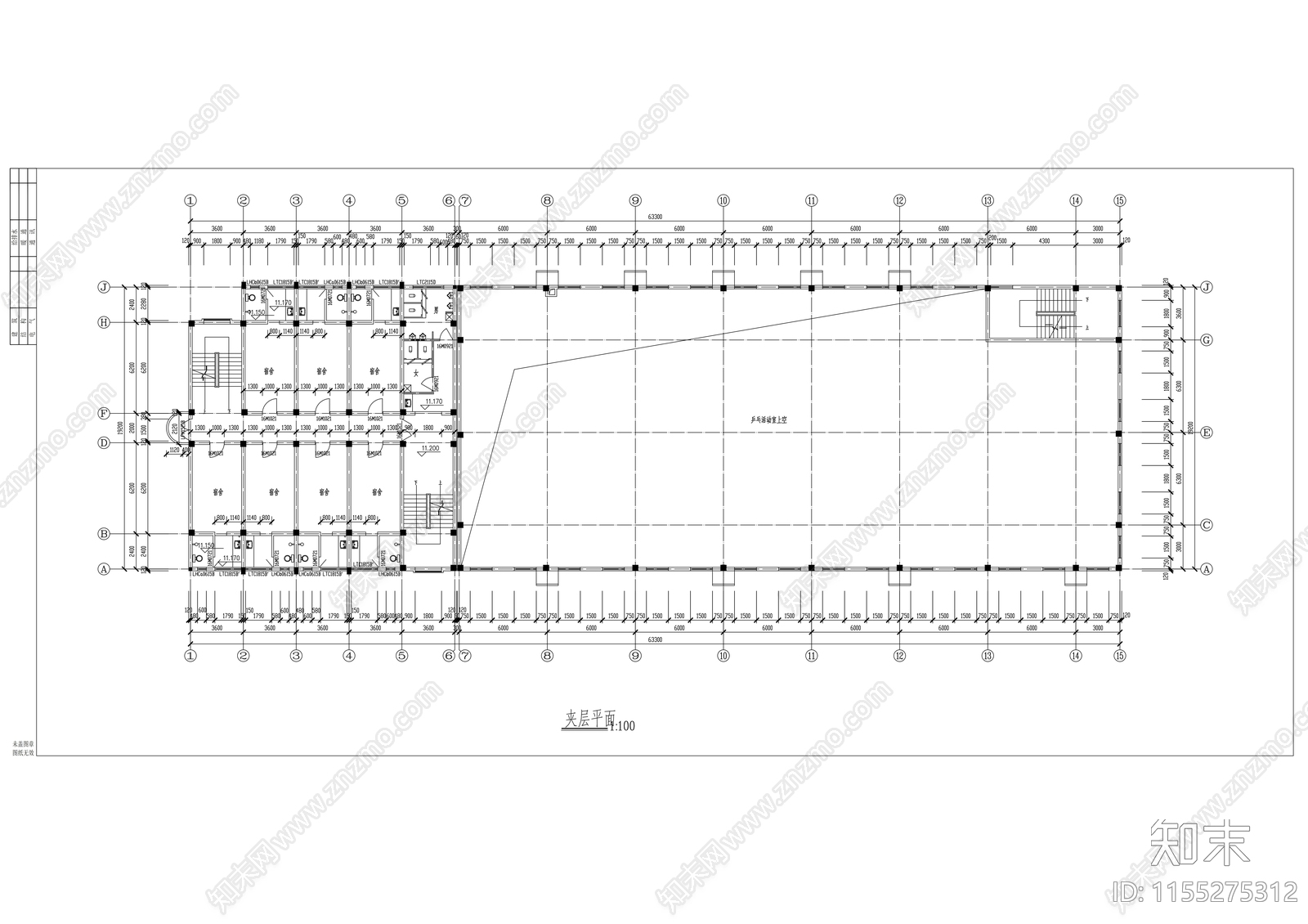 五层食堂宿舍楼建筑cad施工图下载【ID:1155275312】