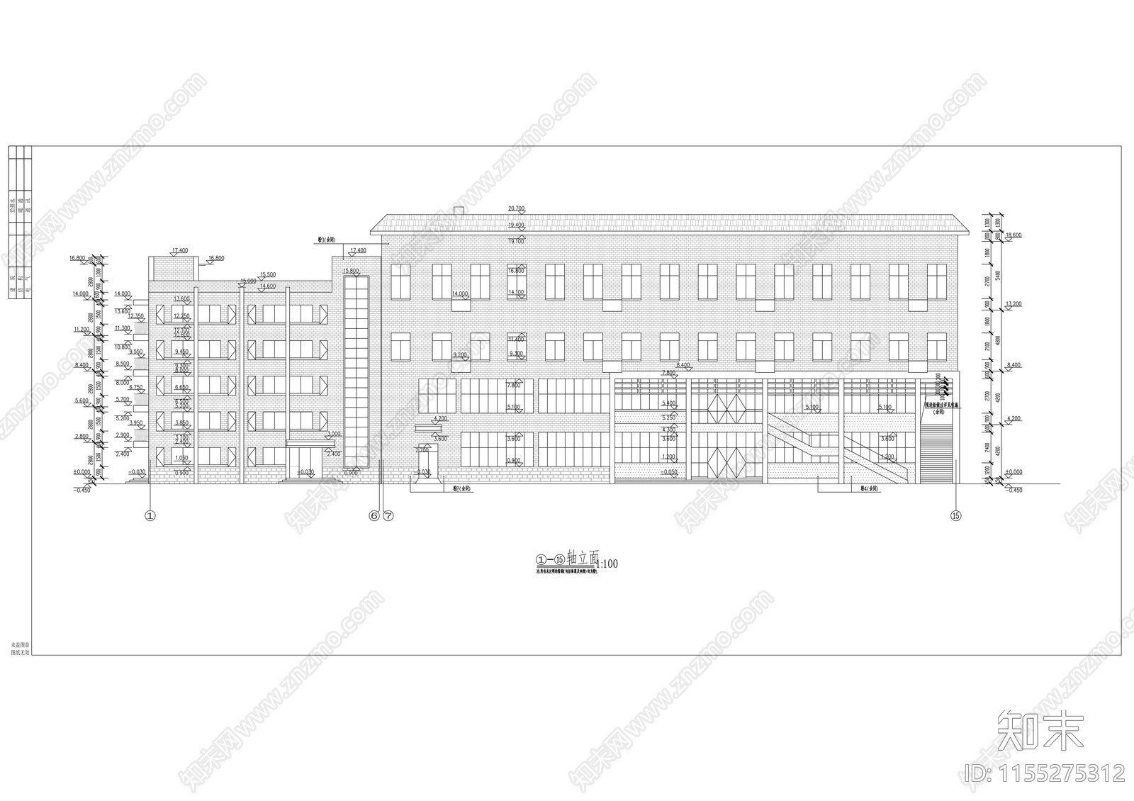 五层食堂宿舍楼建筑cad施工图下载【ID:1155275312】