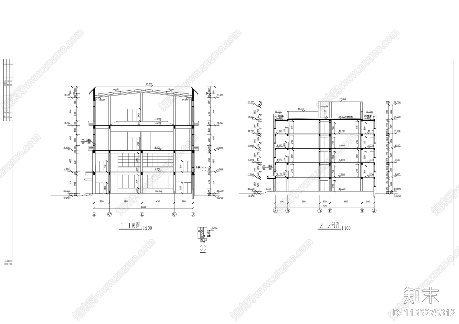 五层食堂宿舍楼建筑cad施工图下载【ID:1155275312】