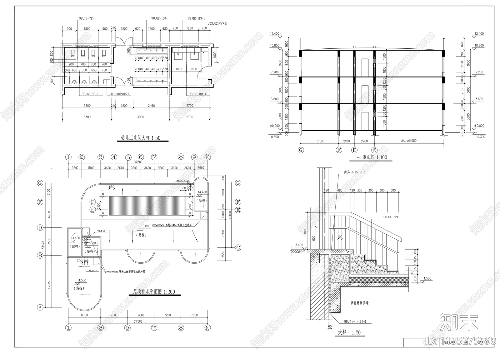 小学三层教学楼建筑扩初图cad施工图下载【ID:1155275598】