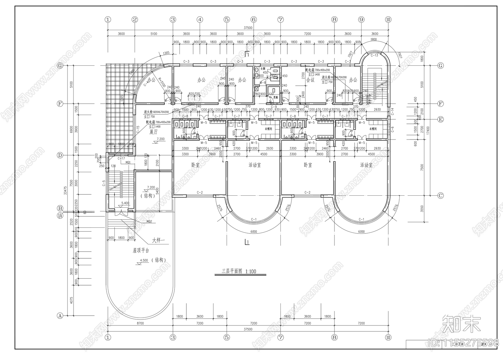小学三层教学楼建筑扩初图cad施工图下载【ID:1155275598】