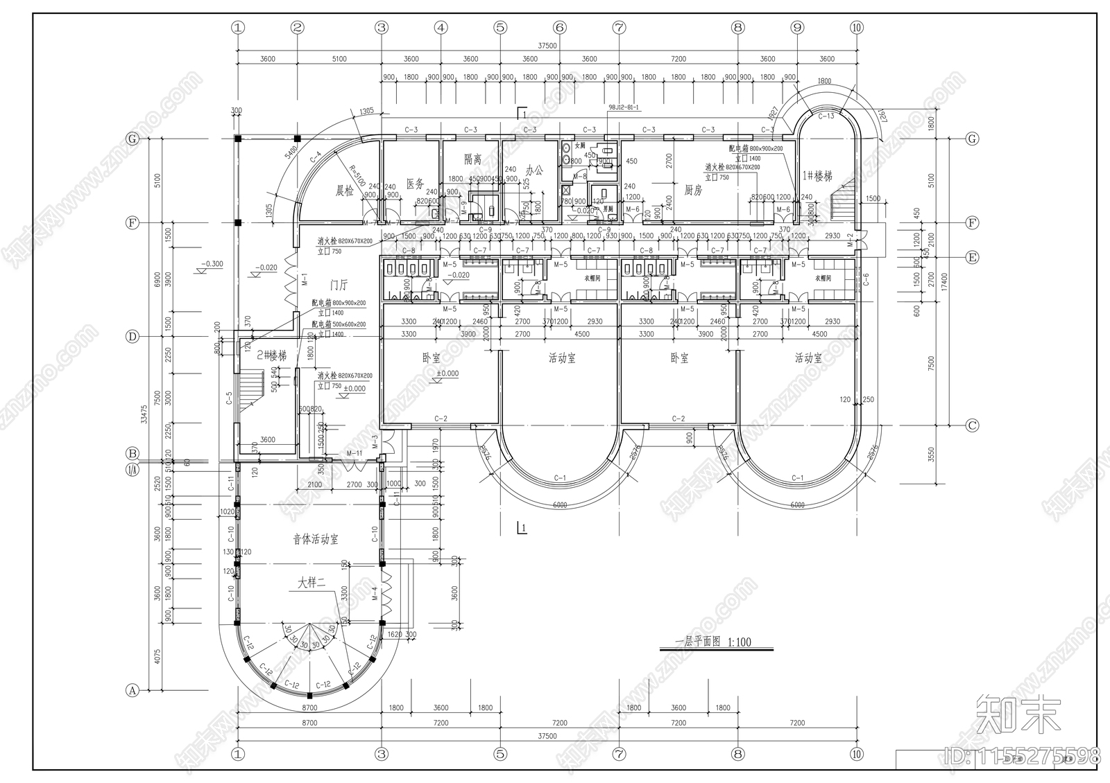 小学三层教学楼建筑扩初图cad施工图下载【ID:1155275598】