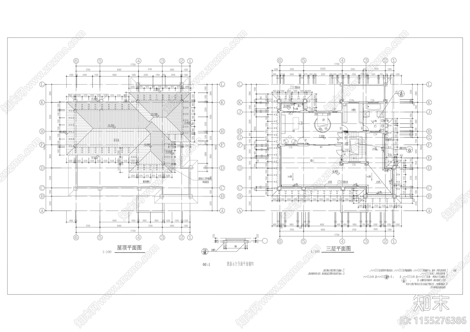 独栋别墅建筑结构设计cad施工图下载【ID:1155276386】