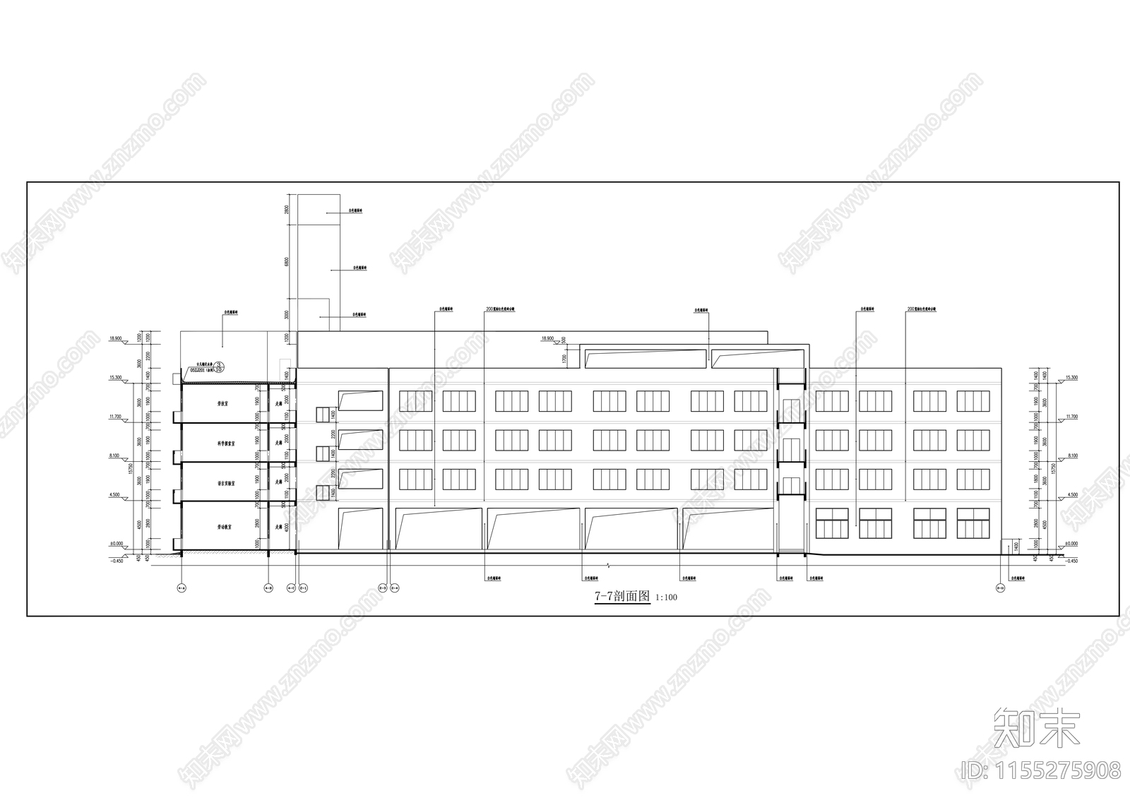 沿海城市四层小学教学楼建cad施工图下载【ID:1155275908】