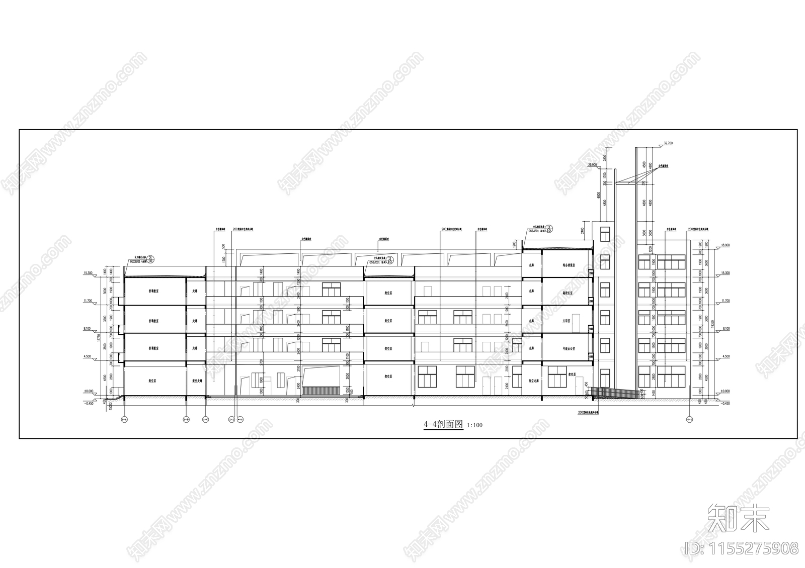 沿海城市四层小学教学楼建cad施工图下载【ID:1155275908】