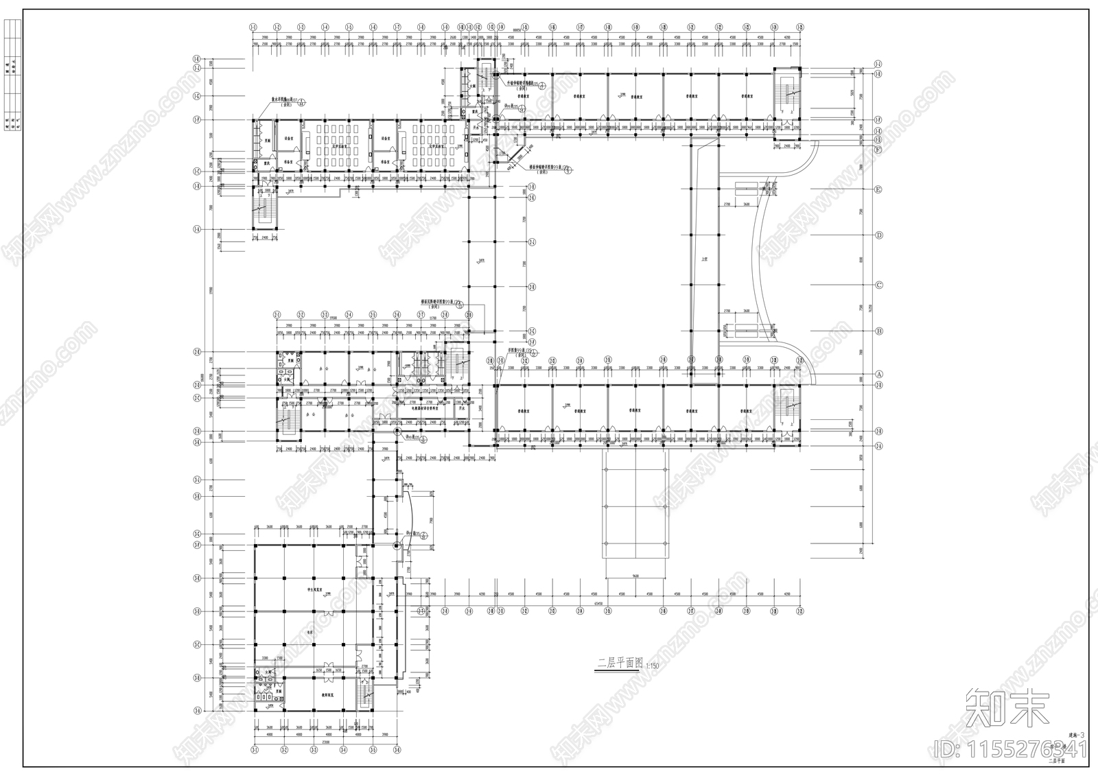 中学建筑图纸cad施工图下载【ID:1155276341】