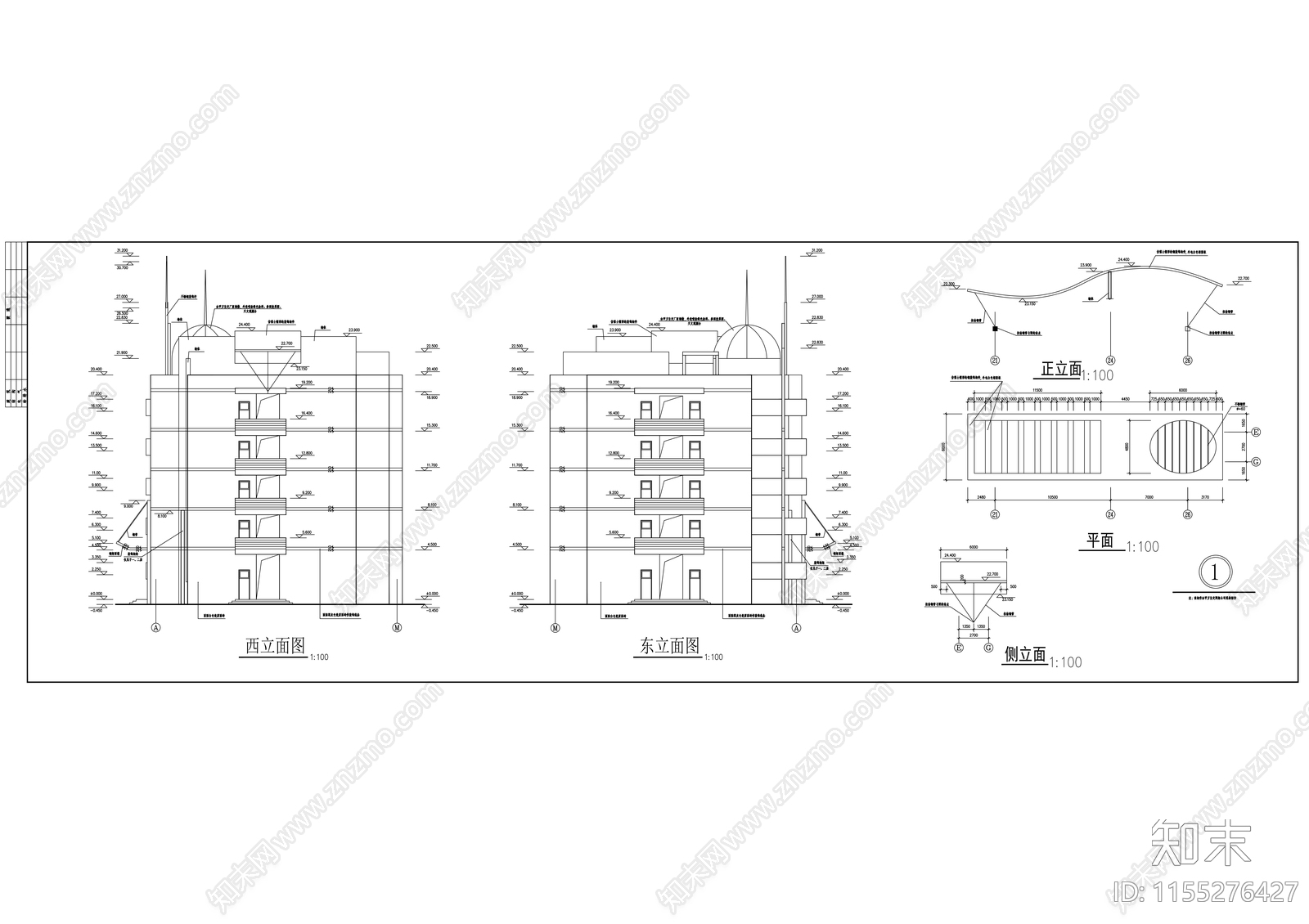 中学五层教学实验楼建cad施工图下载【ID:1155276427】