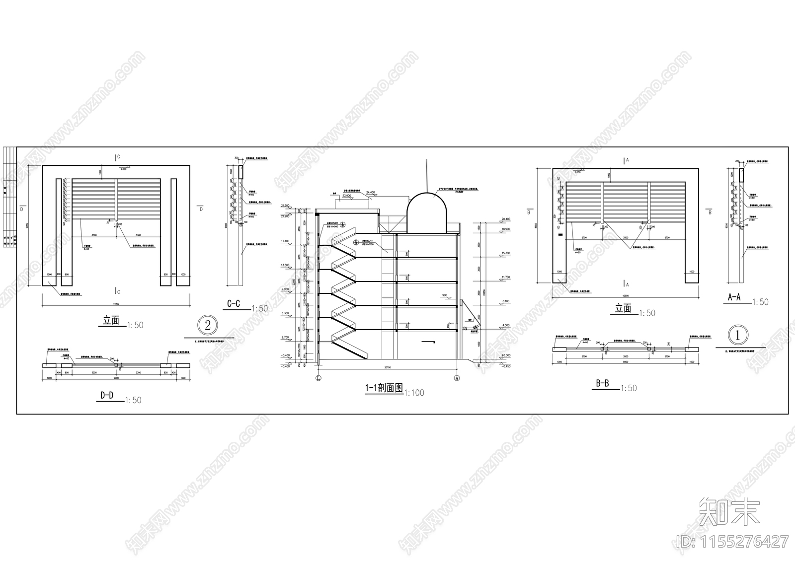 中学五层教学实验楼建cad施工图下载【ID:1155276427】