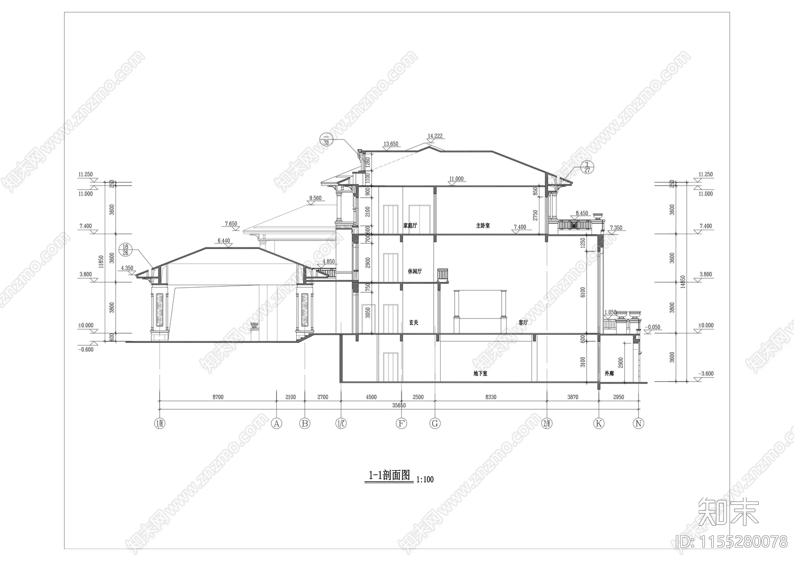 3层独栋别墅欧式建筑设计cad施工图下载【ID:1155280078】