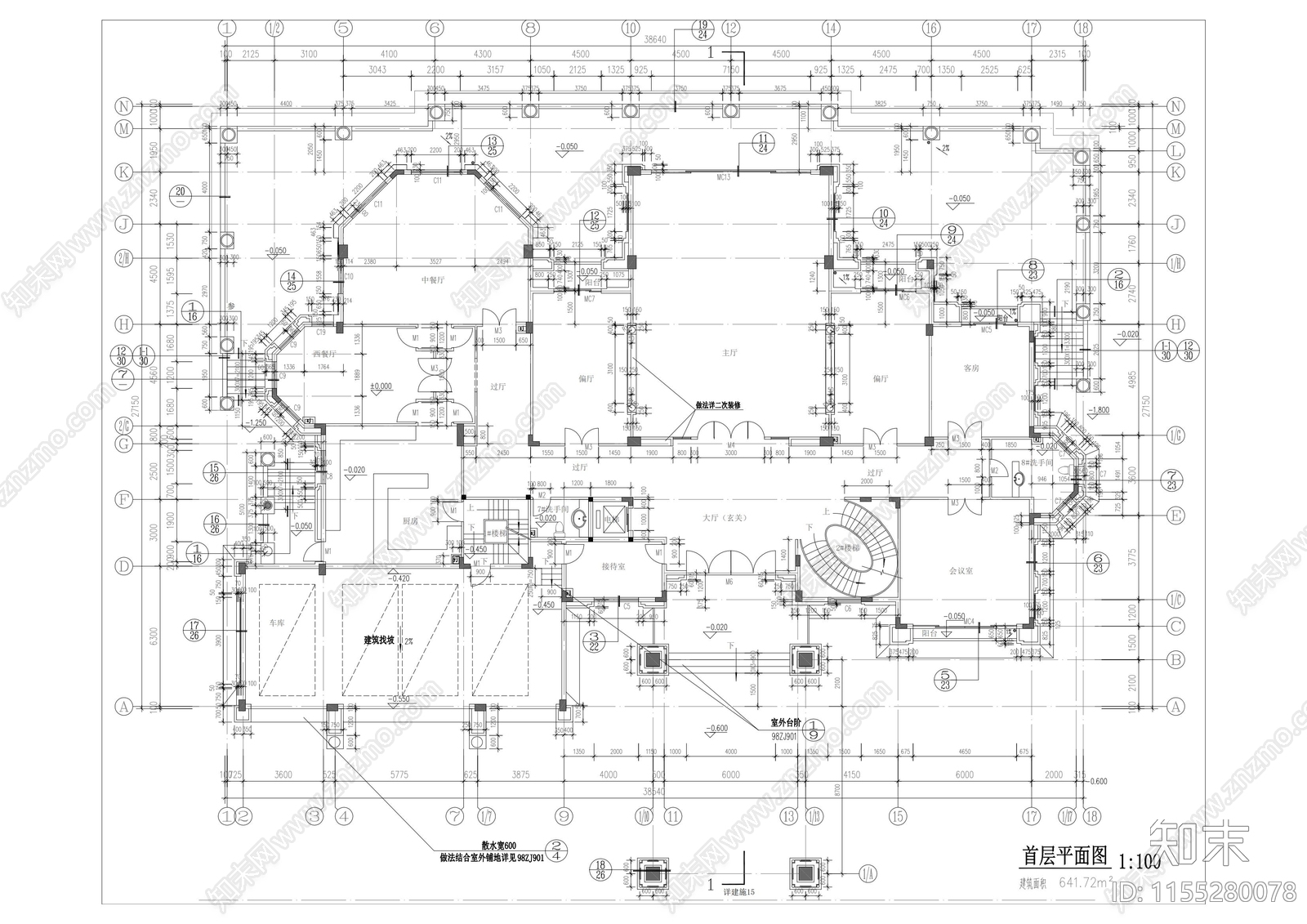 3层独栋别墅欧式建筑设计cad施工图下载【ID:1155280078】