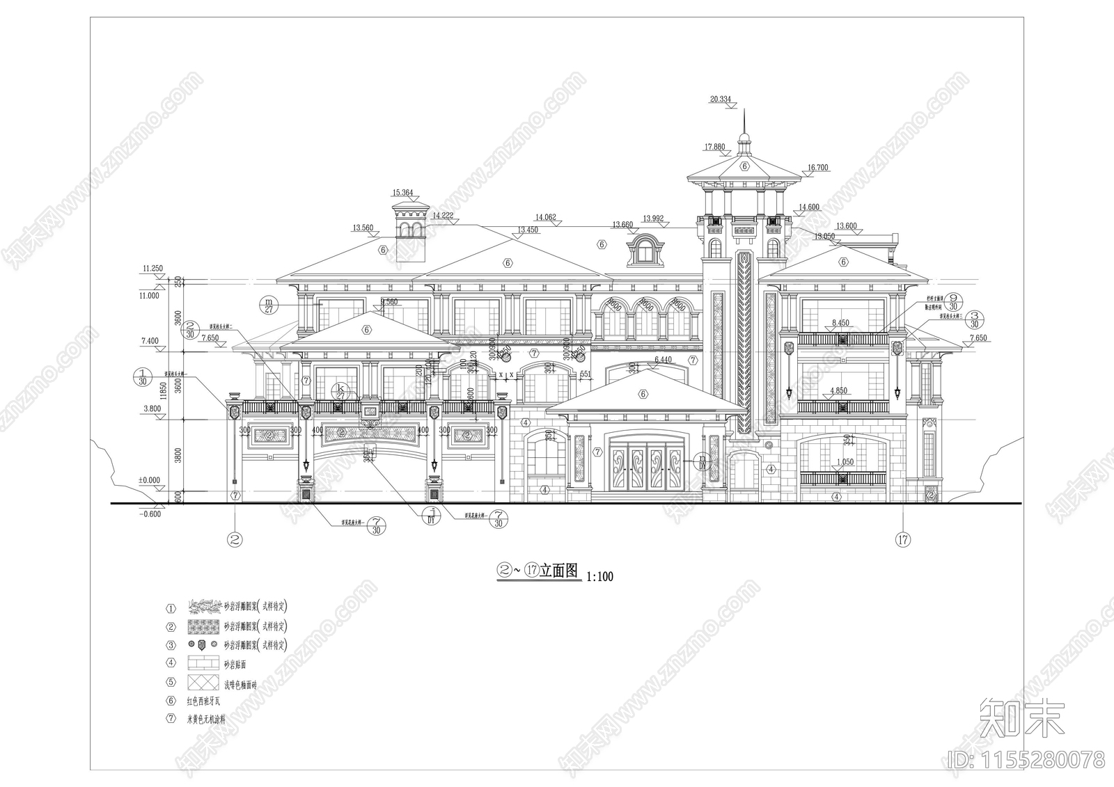 3层独栋别墅欧式建筑设计cad施工图下载【ID:1155280078】