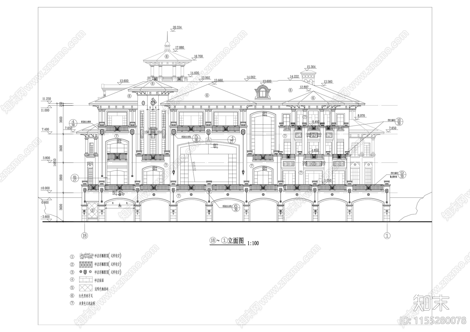 3层独栋别墅欧式建筑设计cad施工图下载【ID:1155280078】