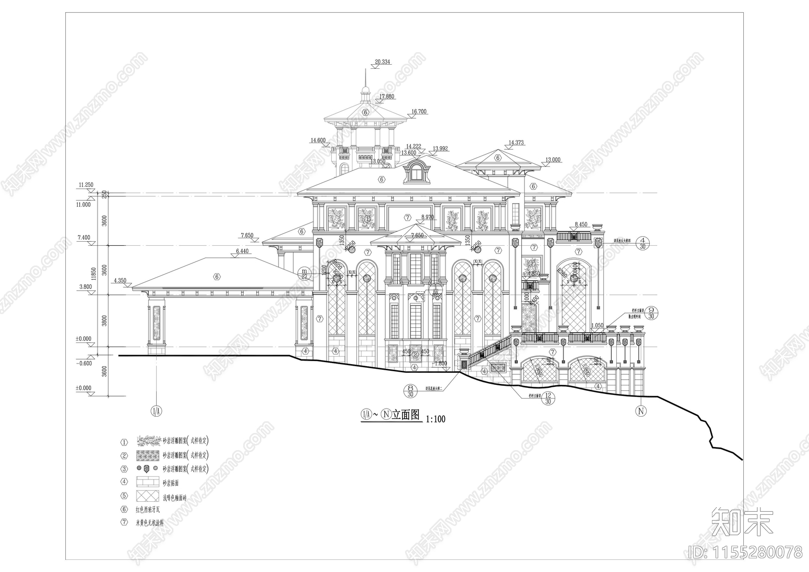 3层独栋别墅欧式建筑设计cad施工图下载【ID:1155280078】