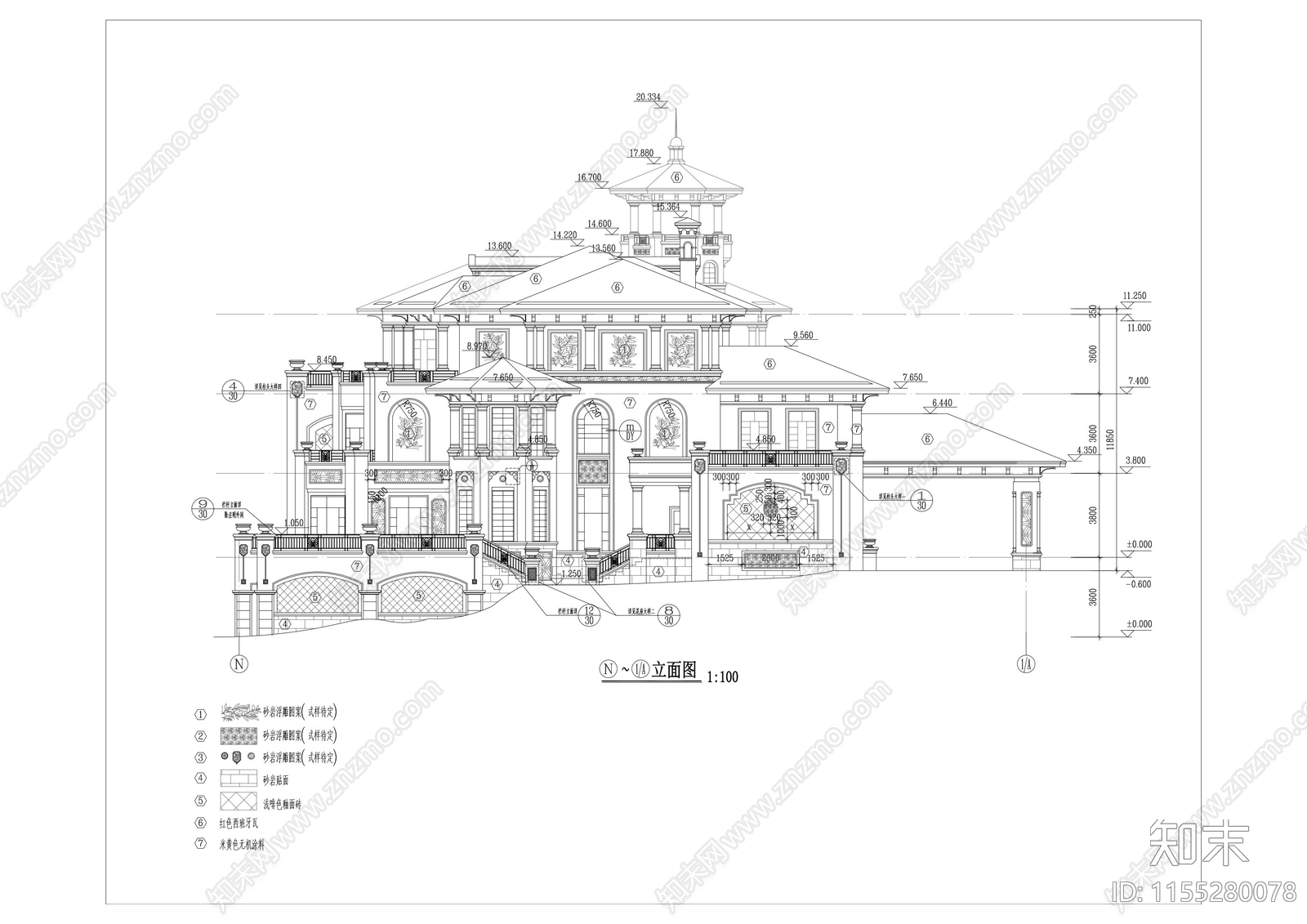 3层独栋别墅欧式建筑设计cad施工图下载【ID:1155280078】